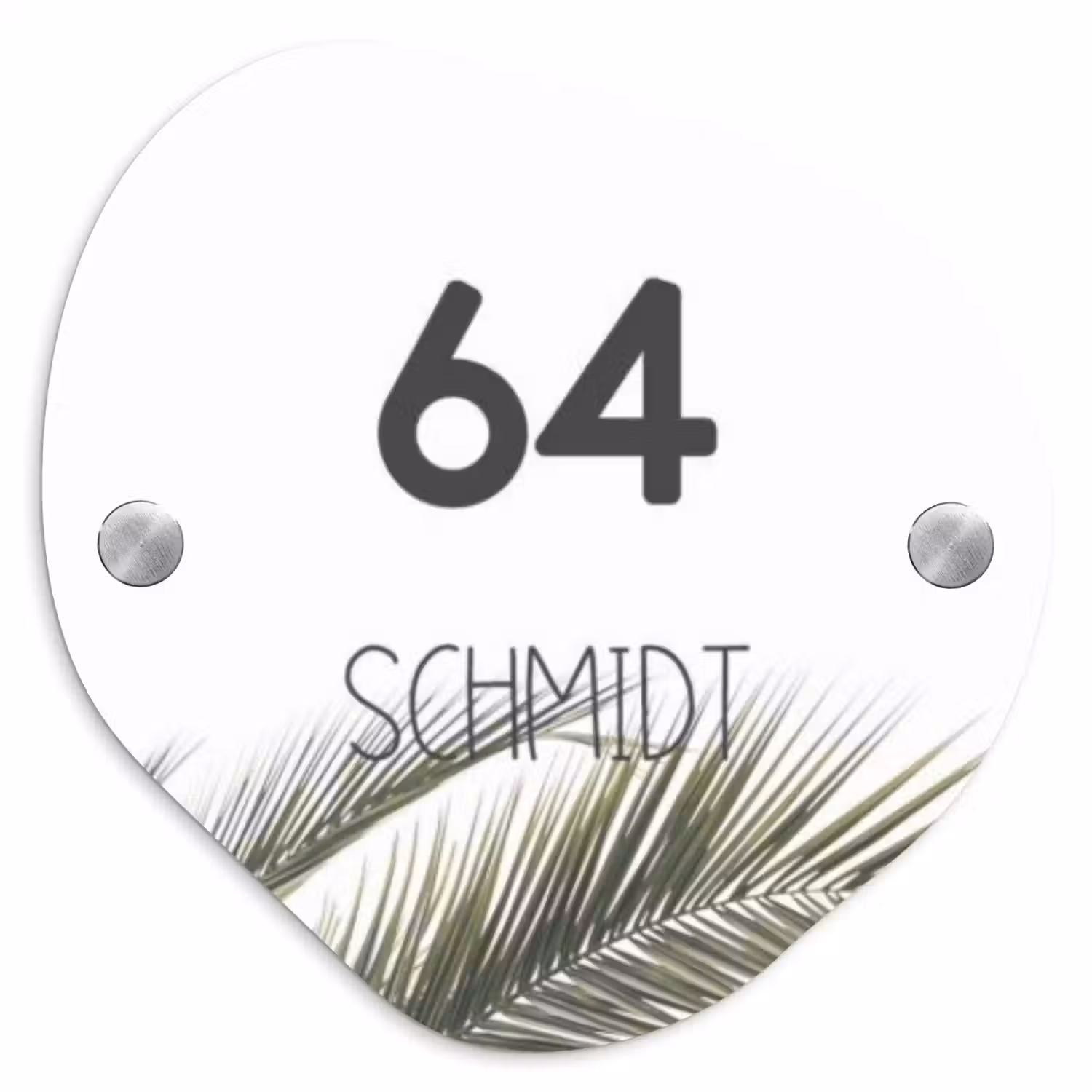 Wit met palmblad - Modern Naambord Organisch middel -3d