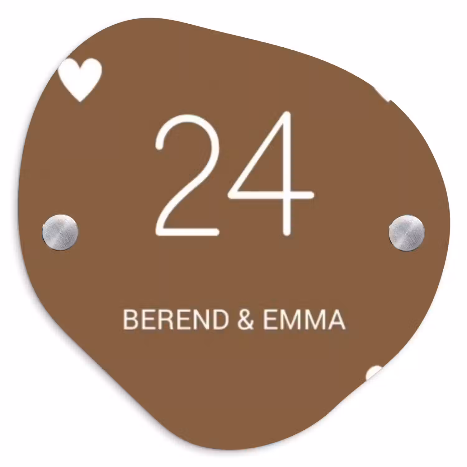 Weiße Herzchen in den Ecken - Klassisch Naambord Organisch middel -3d