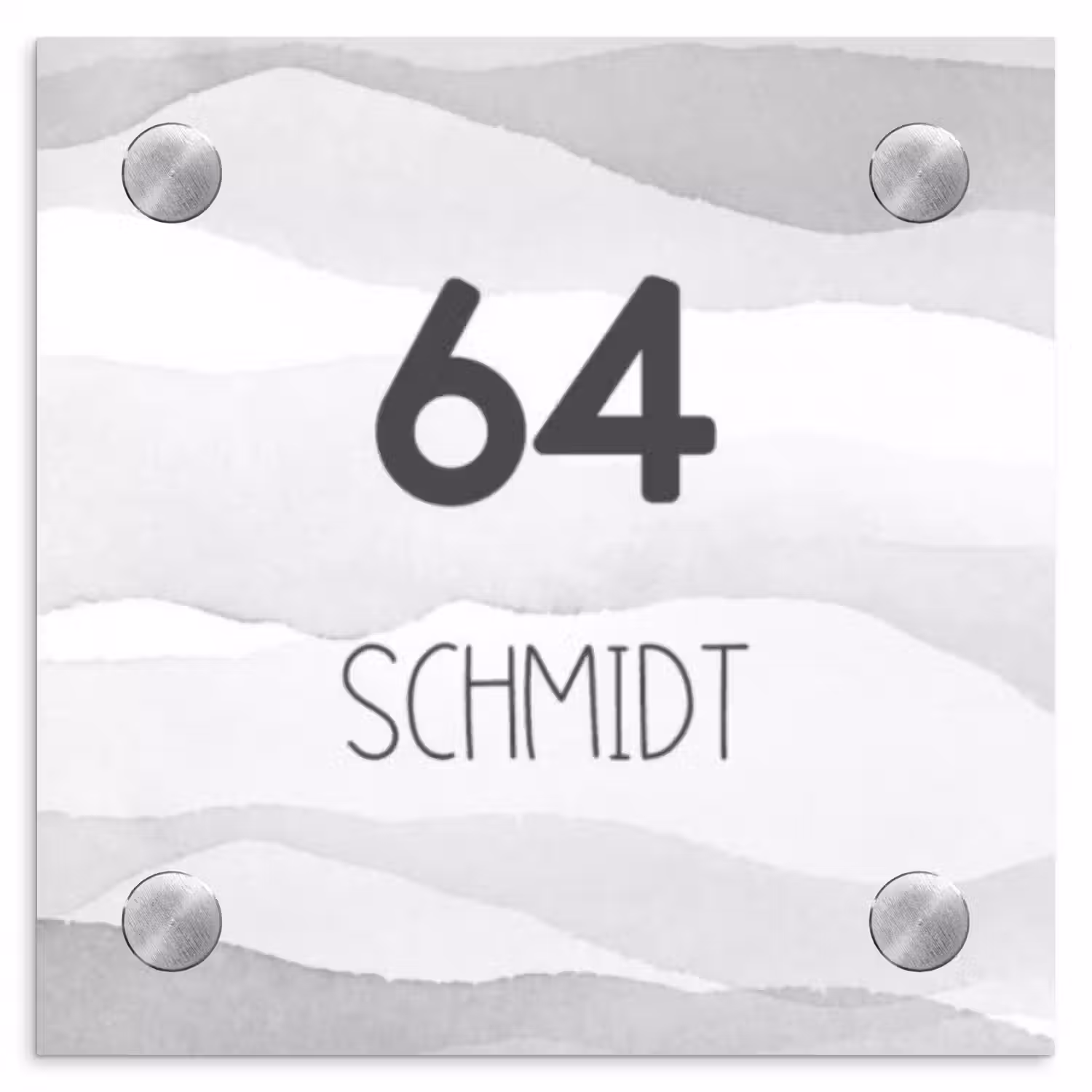 Aquarel - Grijs - Modern Naambord Vierkant klein -3d