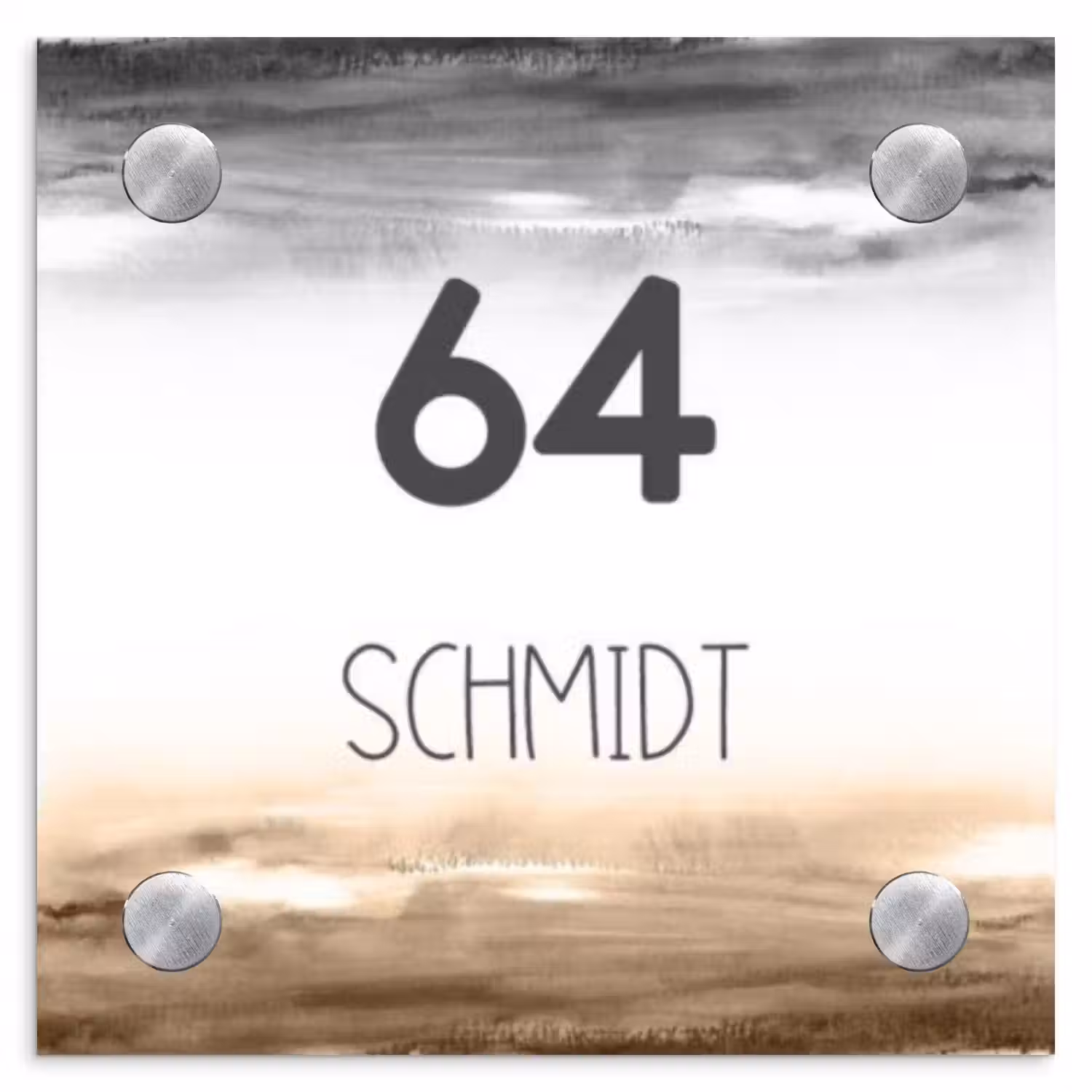 Aquarelachtergrond - Zwart beige - Modern Naambord Vierkant klein -3d