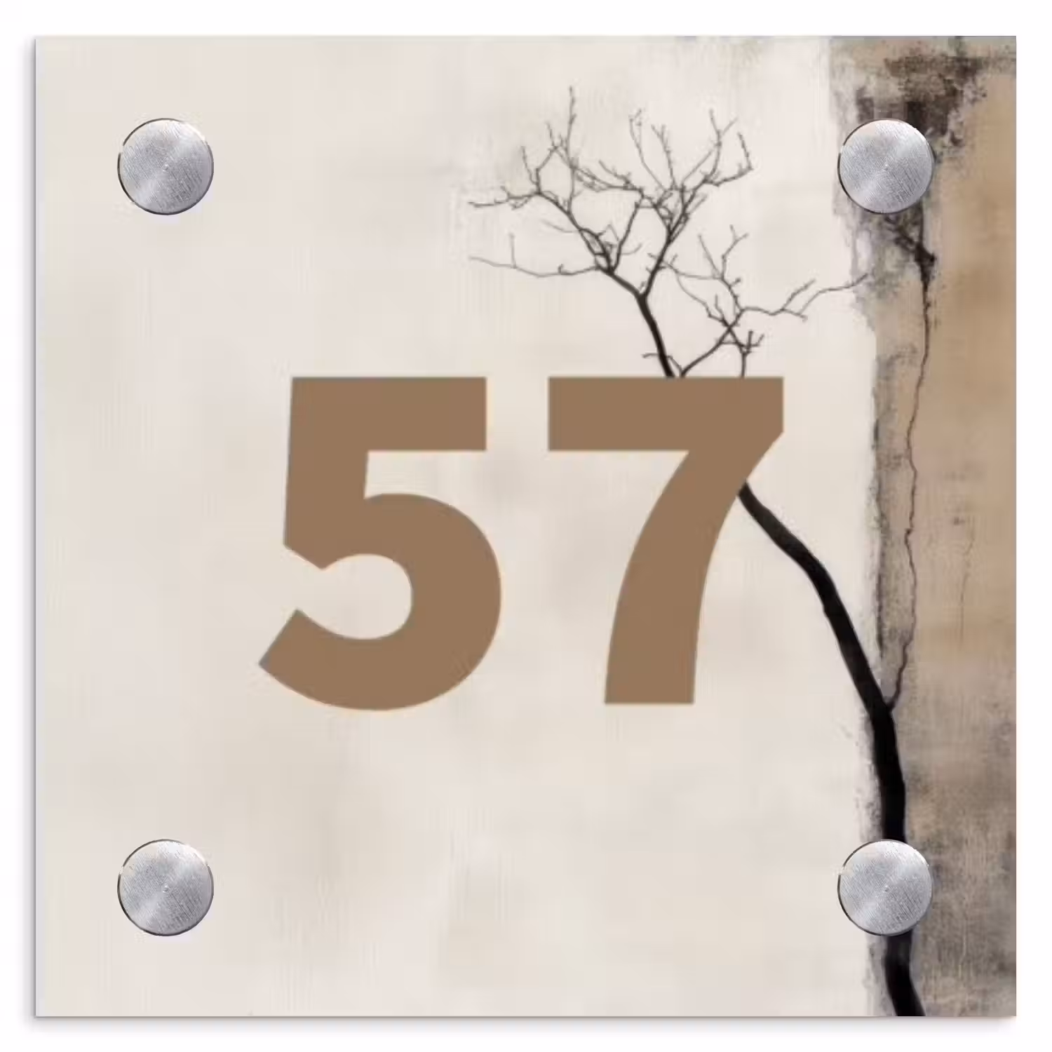 Boomsilhouet beige achtergrond - Traditioneel Naambord Vierkant klein -3d