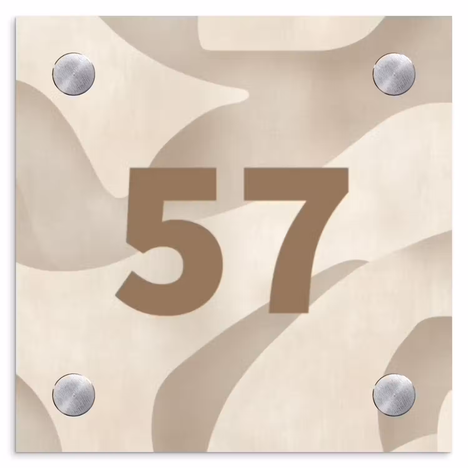 Beige organisch - Traditioneel Naambord Vierkant klein -3d