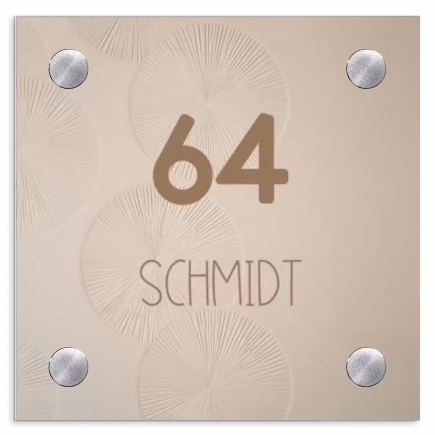 Beige reliëf lijnen - Modern Naambord Vierkant klein -3d