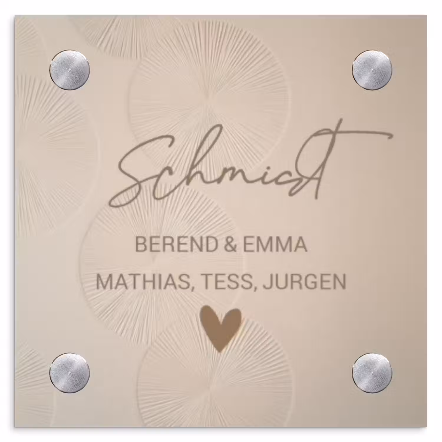 Beige reliëf lijnen - Sierlijk Naambord Vierkant klein -3d