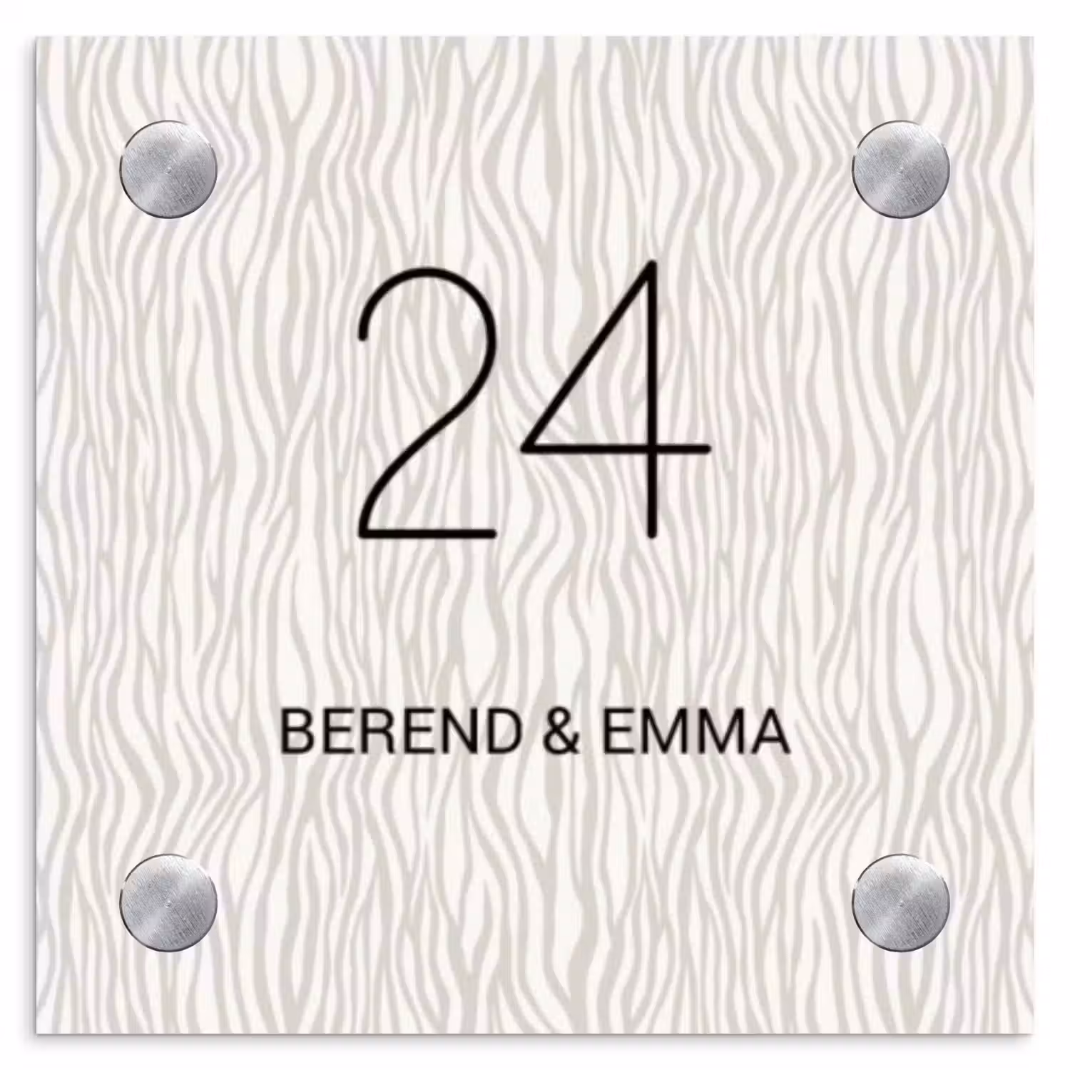 Beige golvende strepen - Klassiek Naambord Vierkant klein -3d
