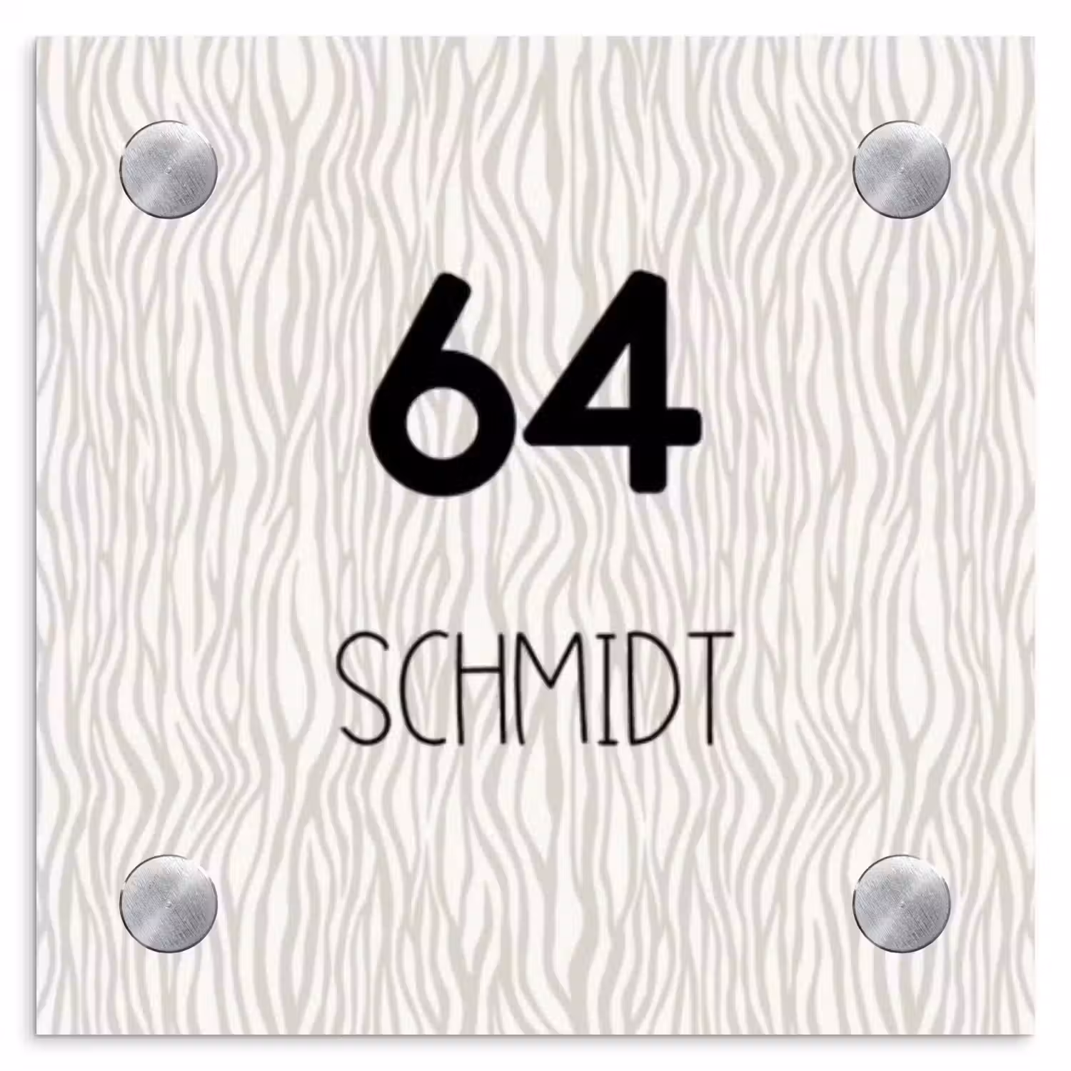 Beige golvende strepen - Modern Naambord Vierkant klein -3d