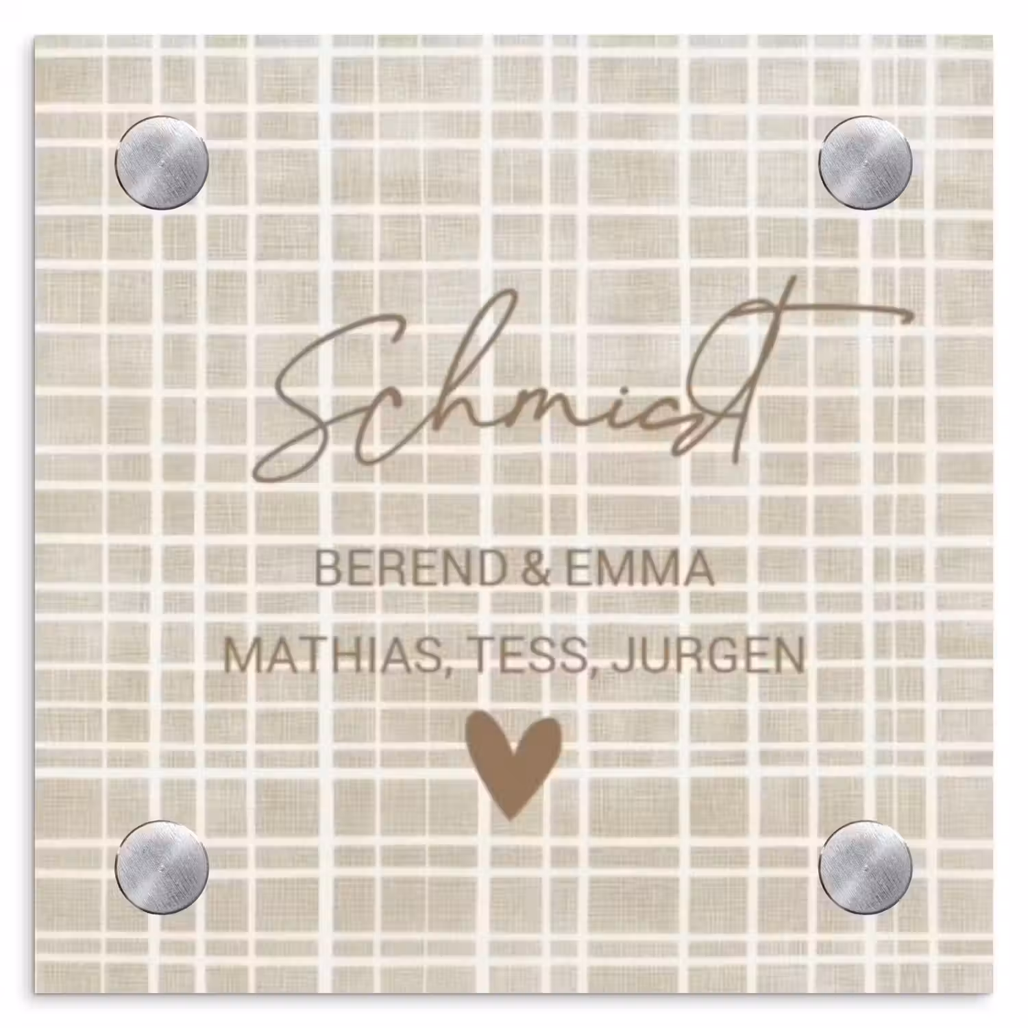 Beige raster - Sierlijk Naambord Vierkant klein -3d