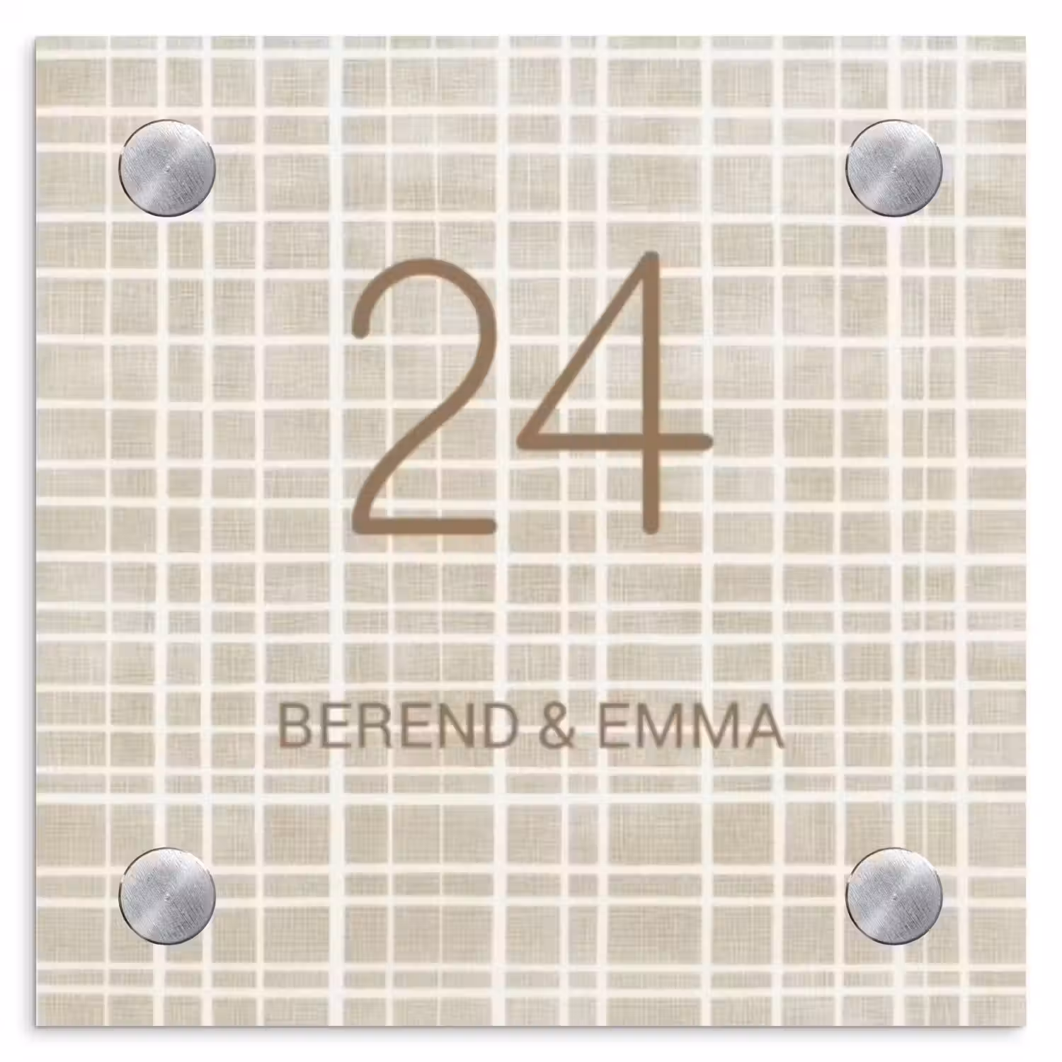 Beige raster - Klassiek Naambord Vierkant klein -3d