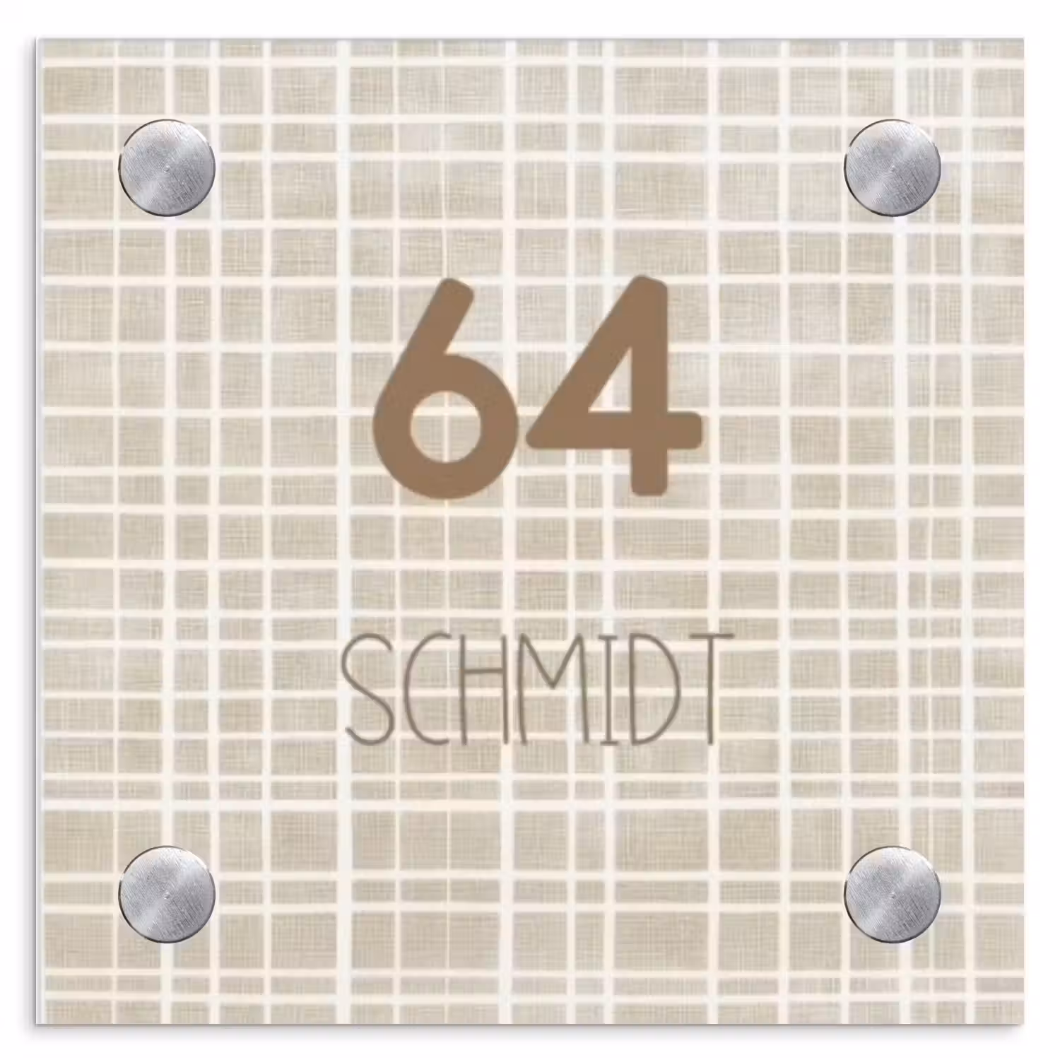 Beige raster - Modern Naambord Vierkant klein -3d