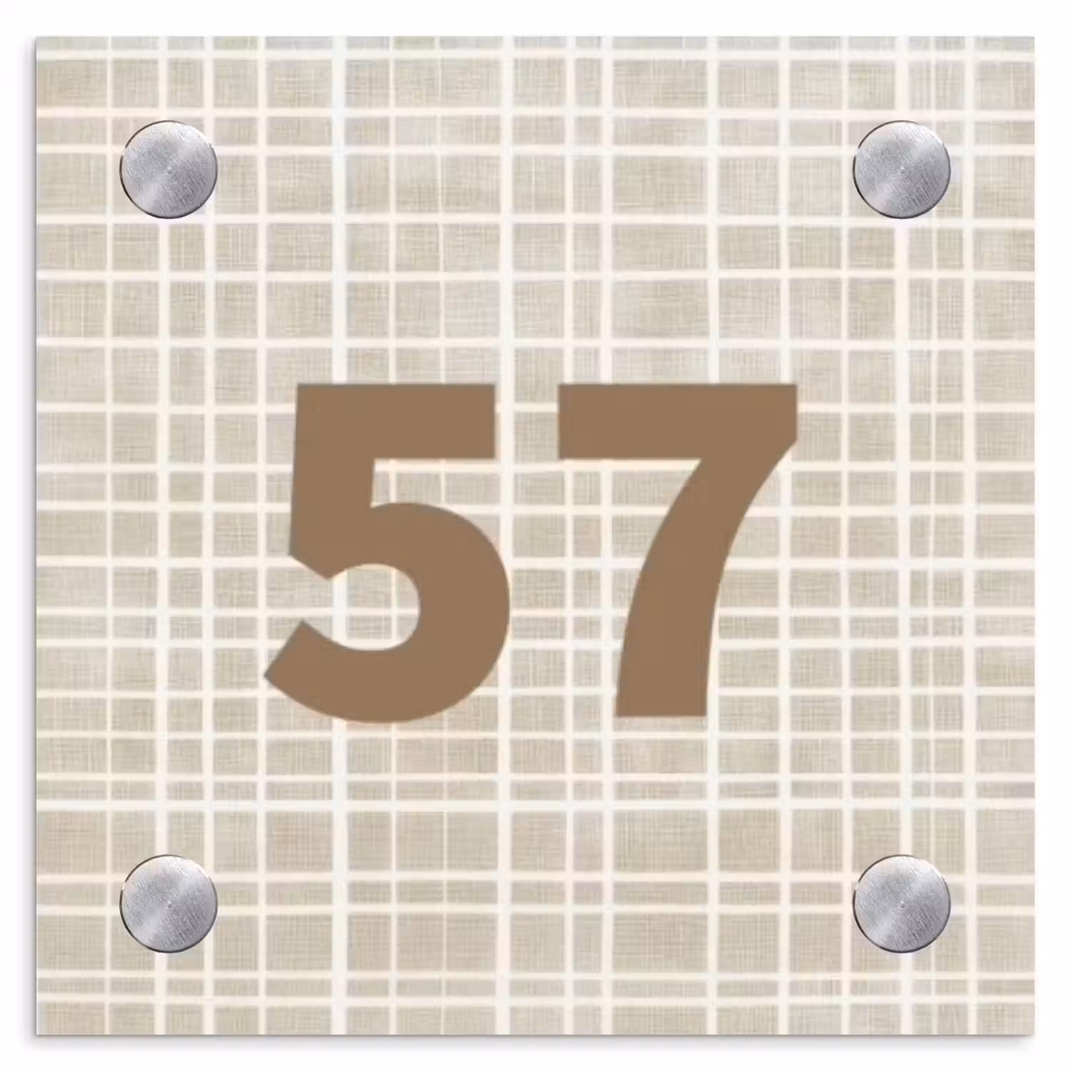 Beige raster - Traditioneel Naambord Vierkant klein -3d