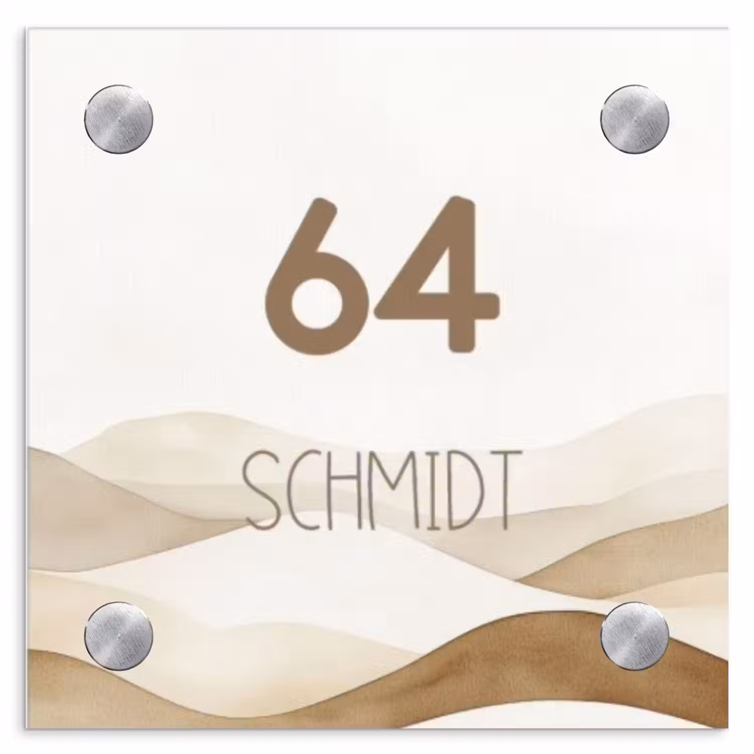 Beige landschap - Modern Naambord Vierkant klein -3d