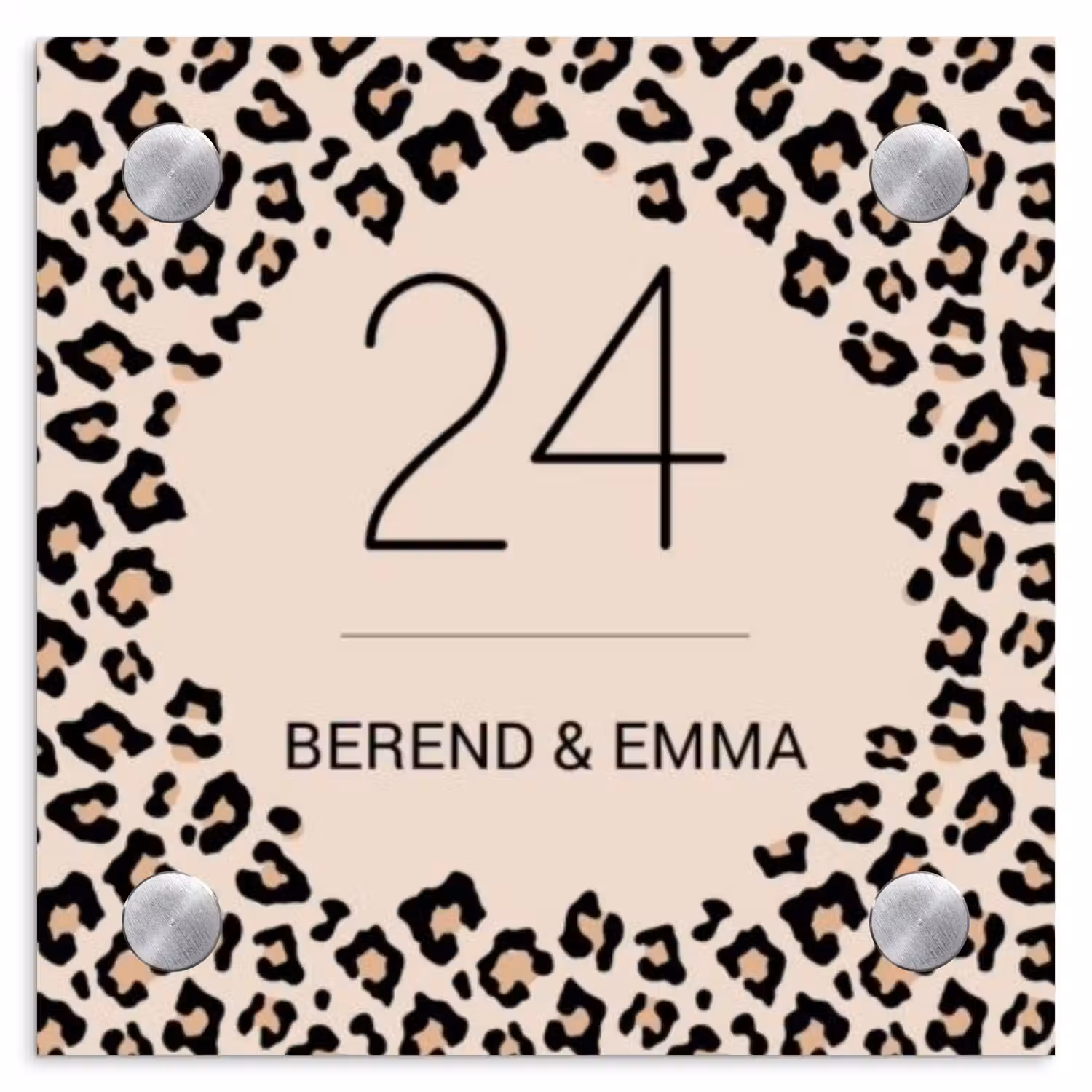Beige luipaardprint - Klassiek Naambord Vierkant klein -3d