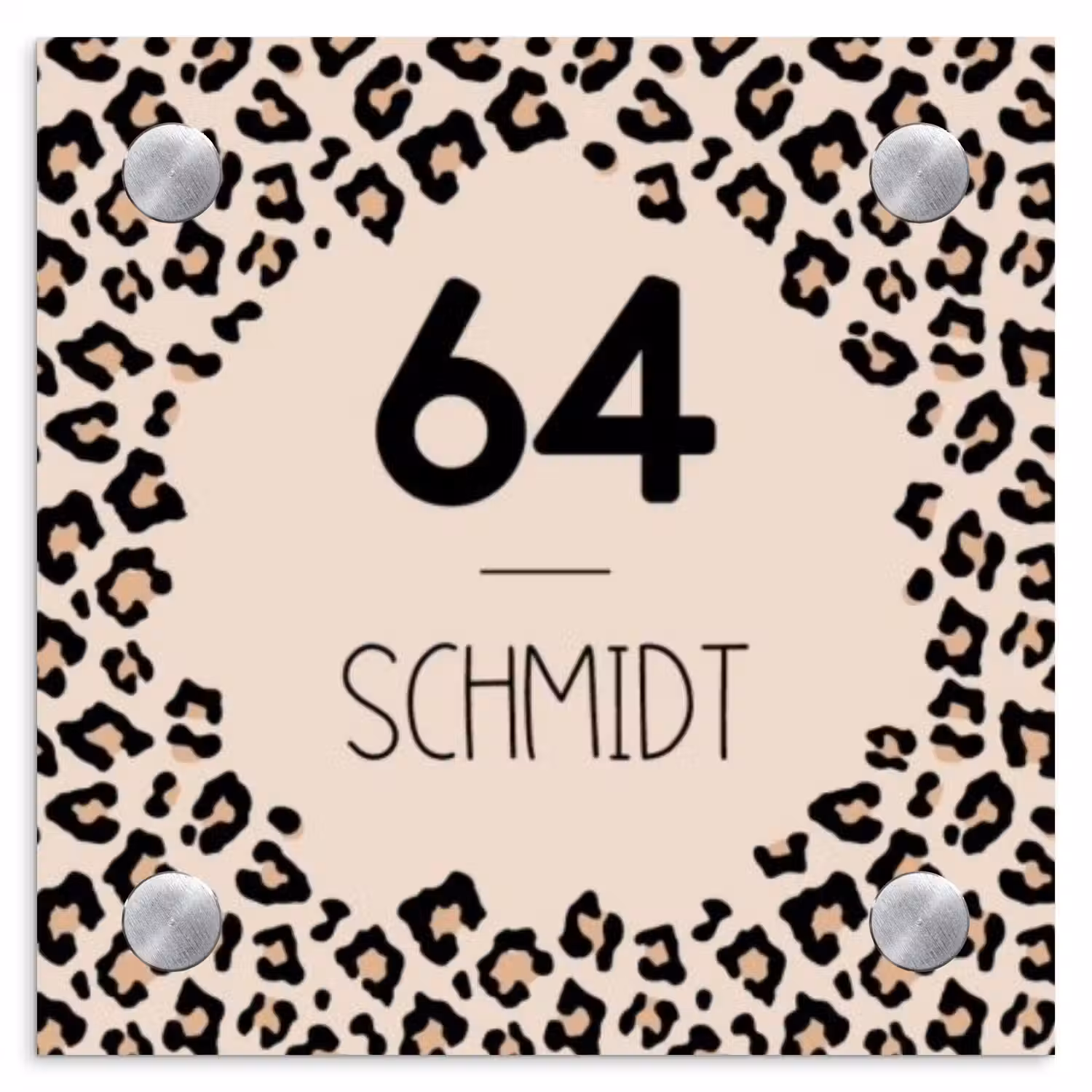 Beige luipaardprint - Modern Naambord Vierkant klein -3d