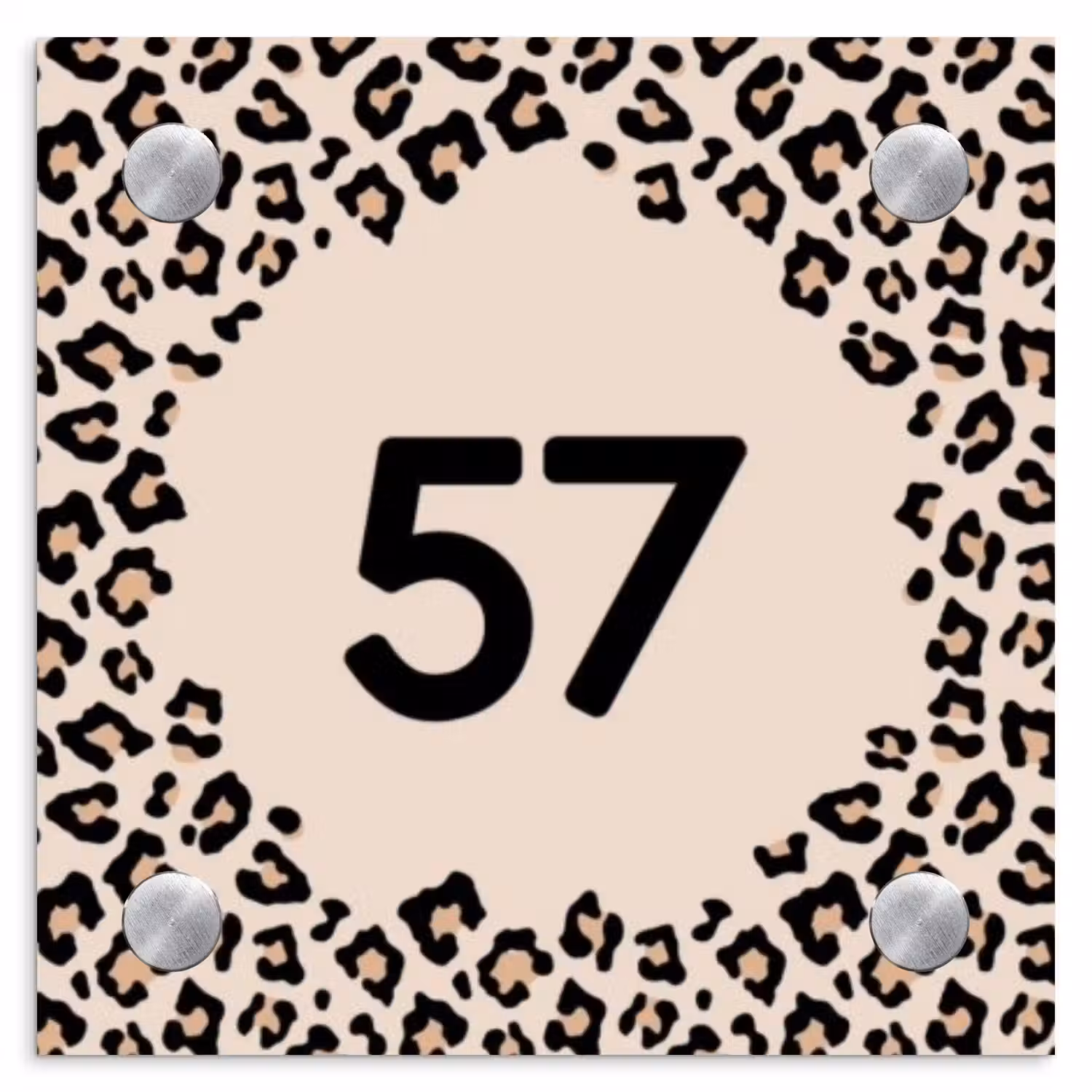 Beige luipaardprint - Traditioneel Naambord Vierkant klein -3d