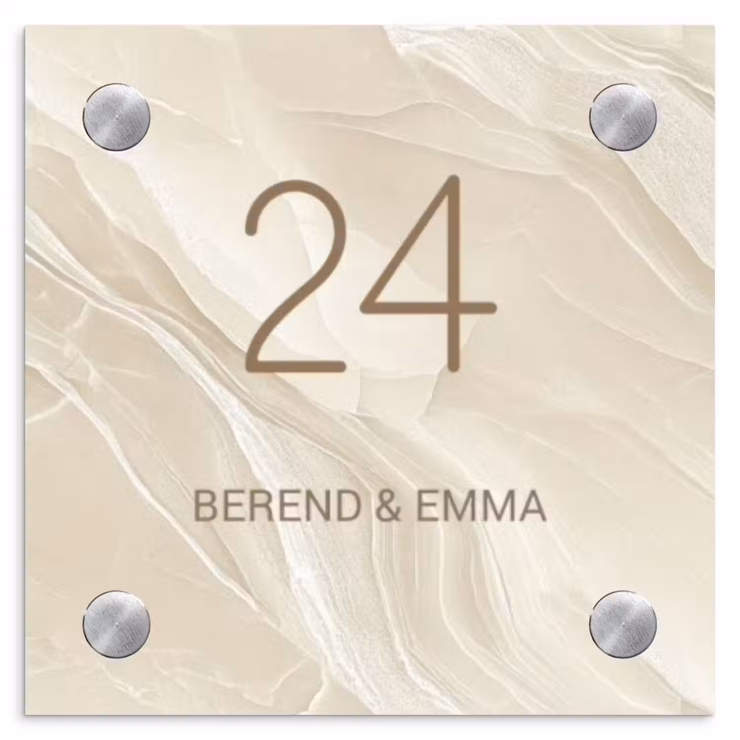 Beige - Marmer - Klassiek Naambord Vierkant klein -3d