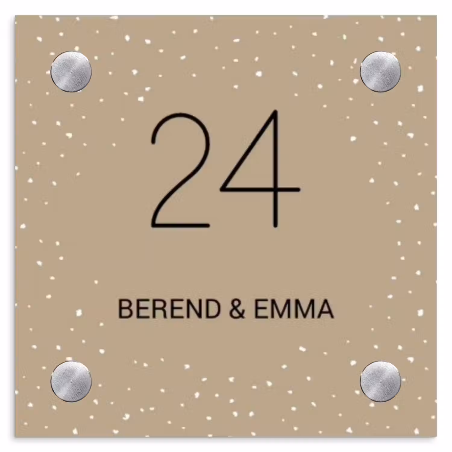 Beige met stippen - Klassiek Naambord Vierkant klein -3d