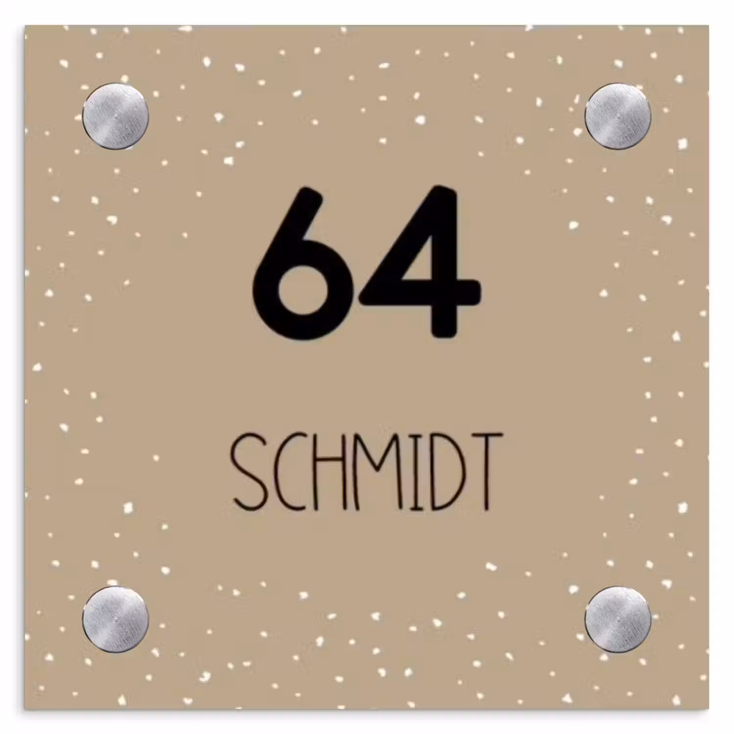Beige met stippen - Modern Naambord Vierkant klein -3d