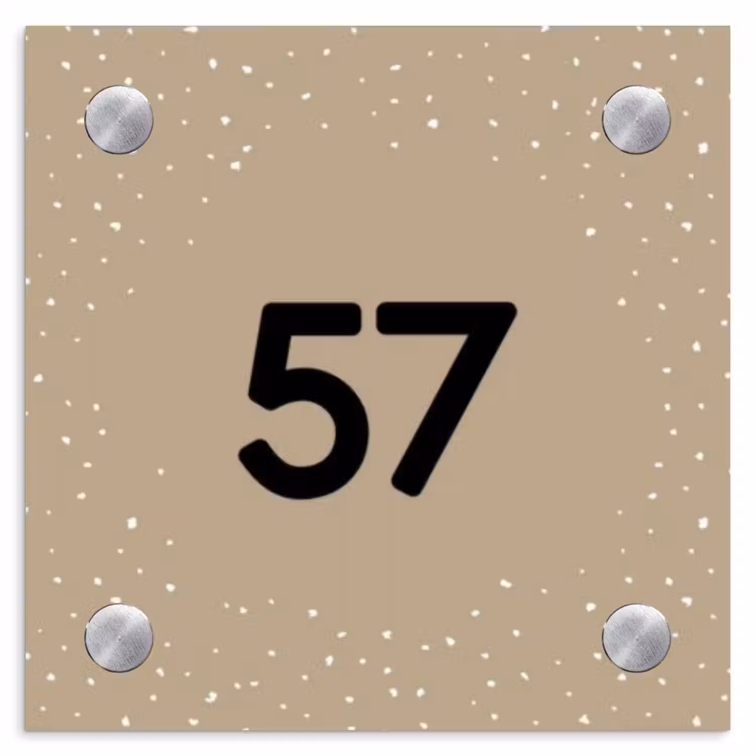 Beige met stippen - Traditioneel Naambord Vierkant klein -3d