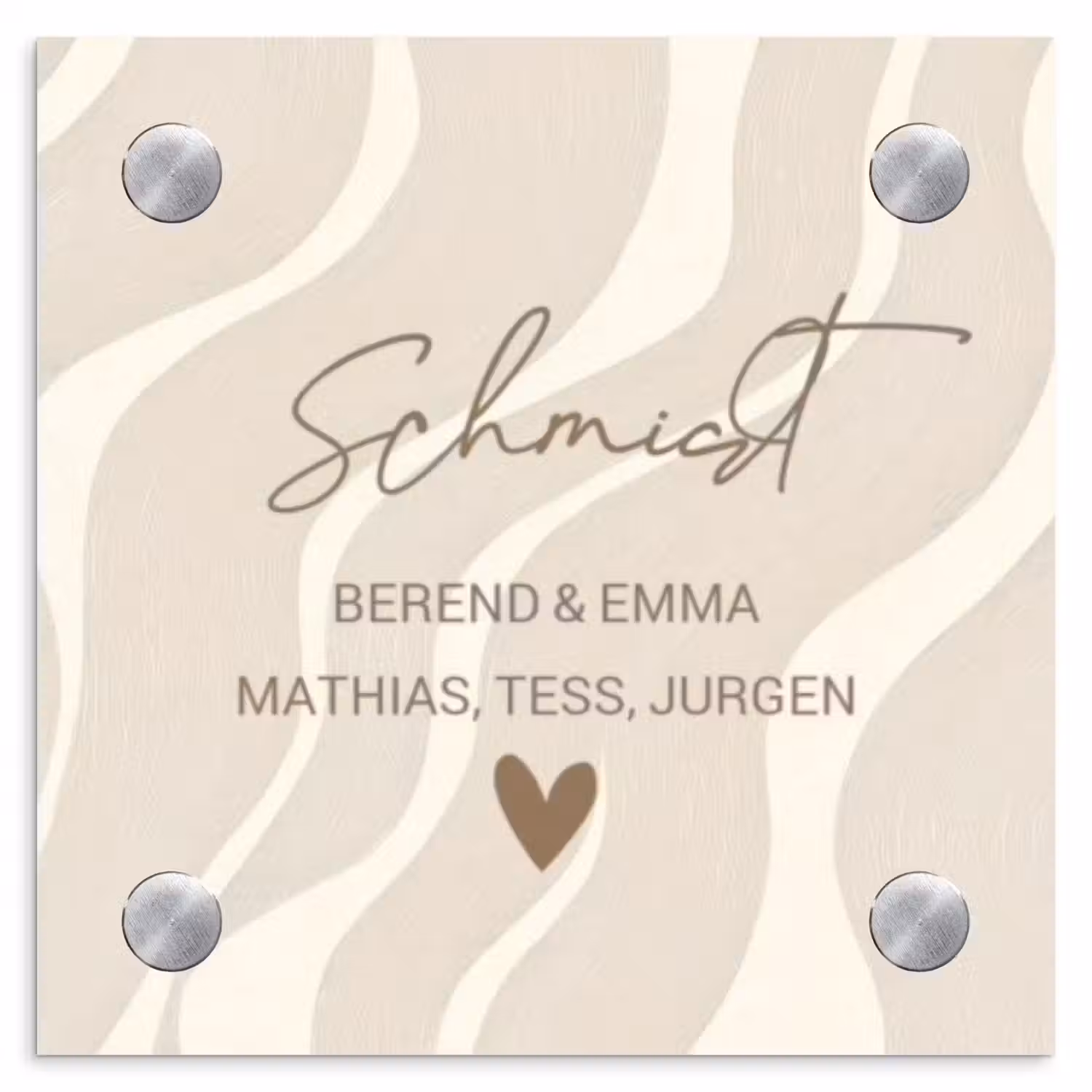 Beige golven - Sierlijk Naambord Vierkant klein -3d