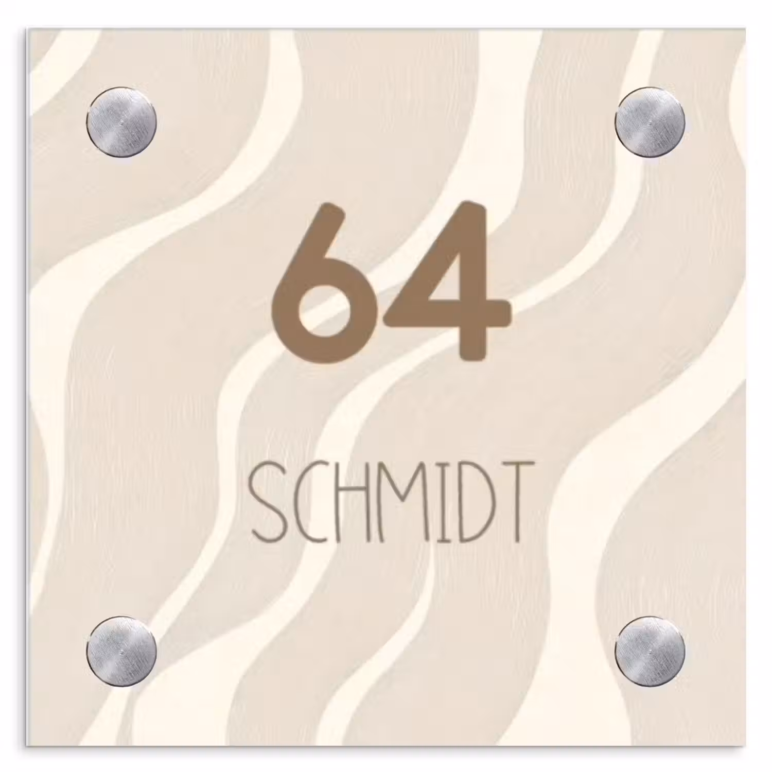 Beige golven - Modern Naambord Vierkant klein -3d