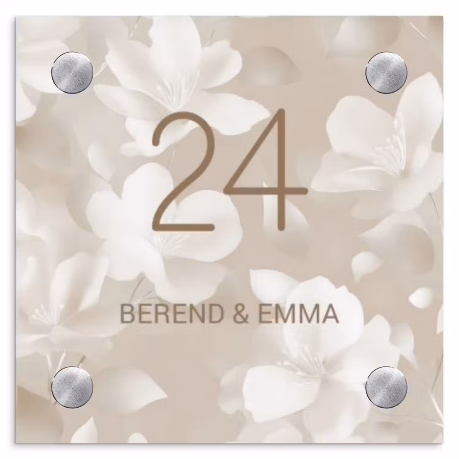 Beigefarbene Blumen Naambord Vierkant klein -3d
