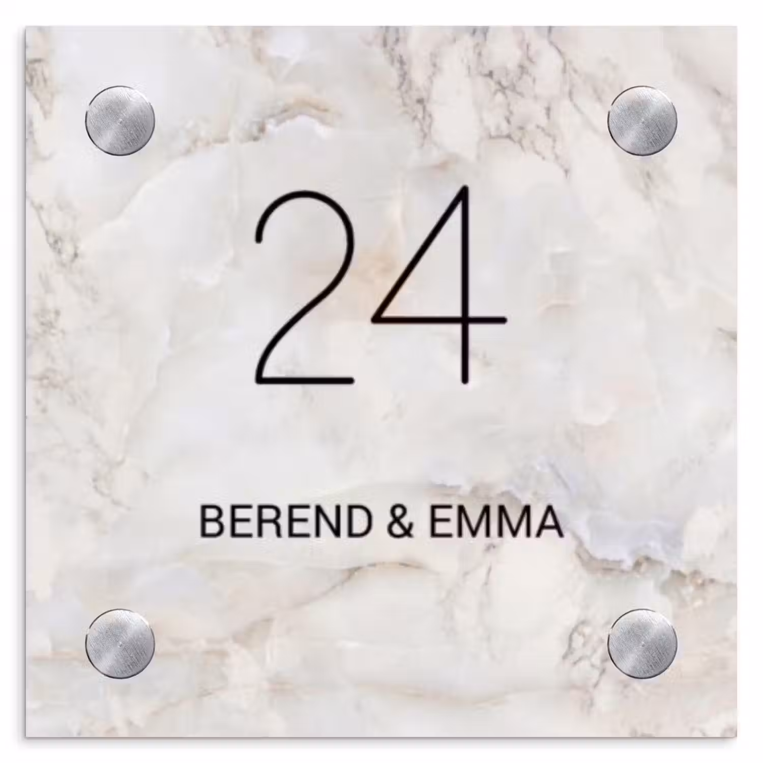 Beige marmer - Klassiek Naambord Vierkant klein -3d
