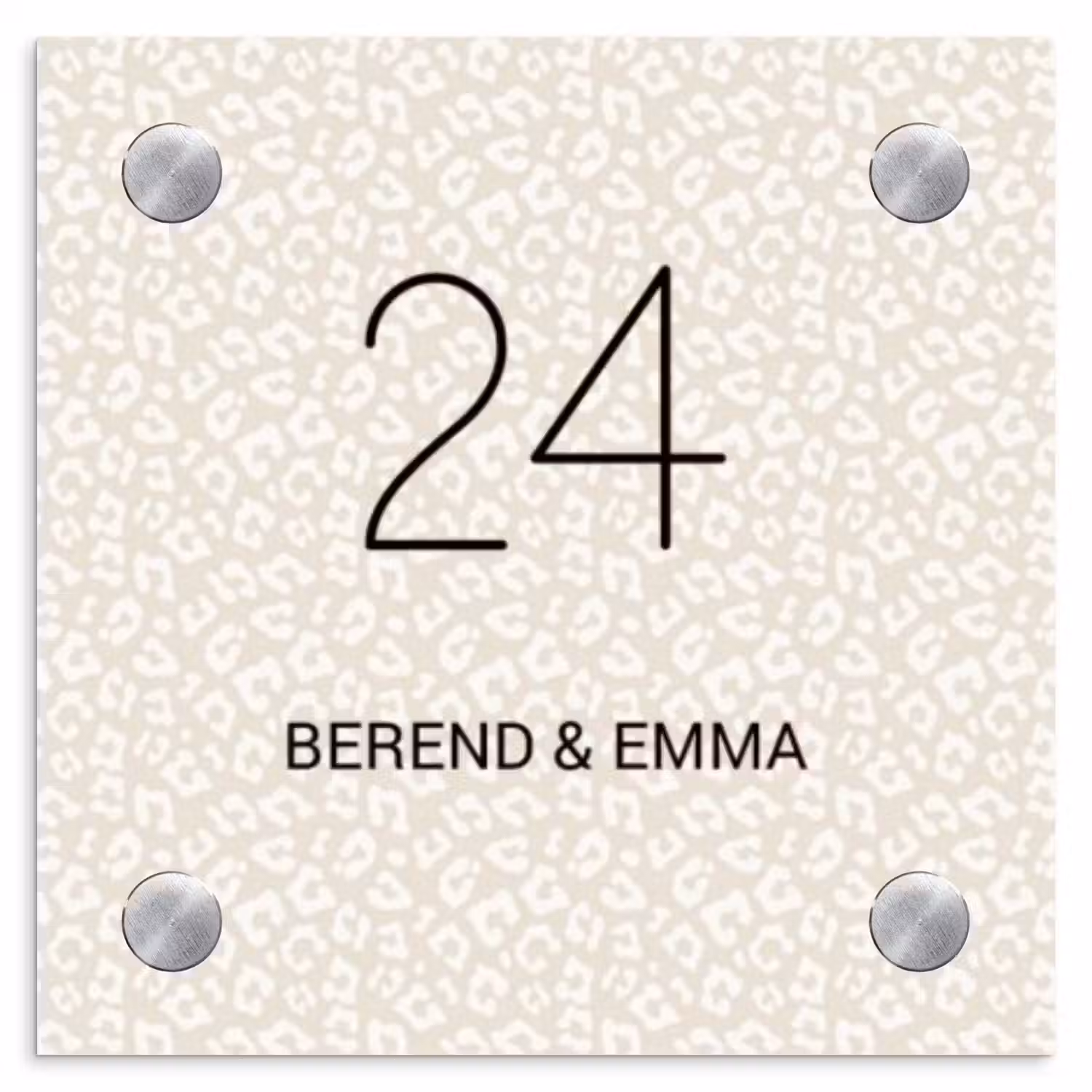 Beige panterprint - Klassiek Naambord Vierkant klein -3d