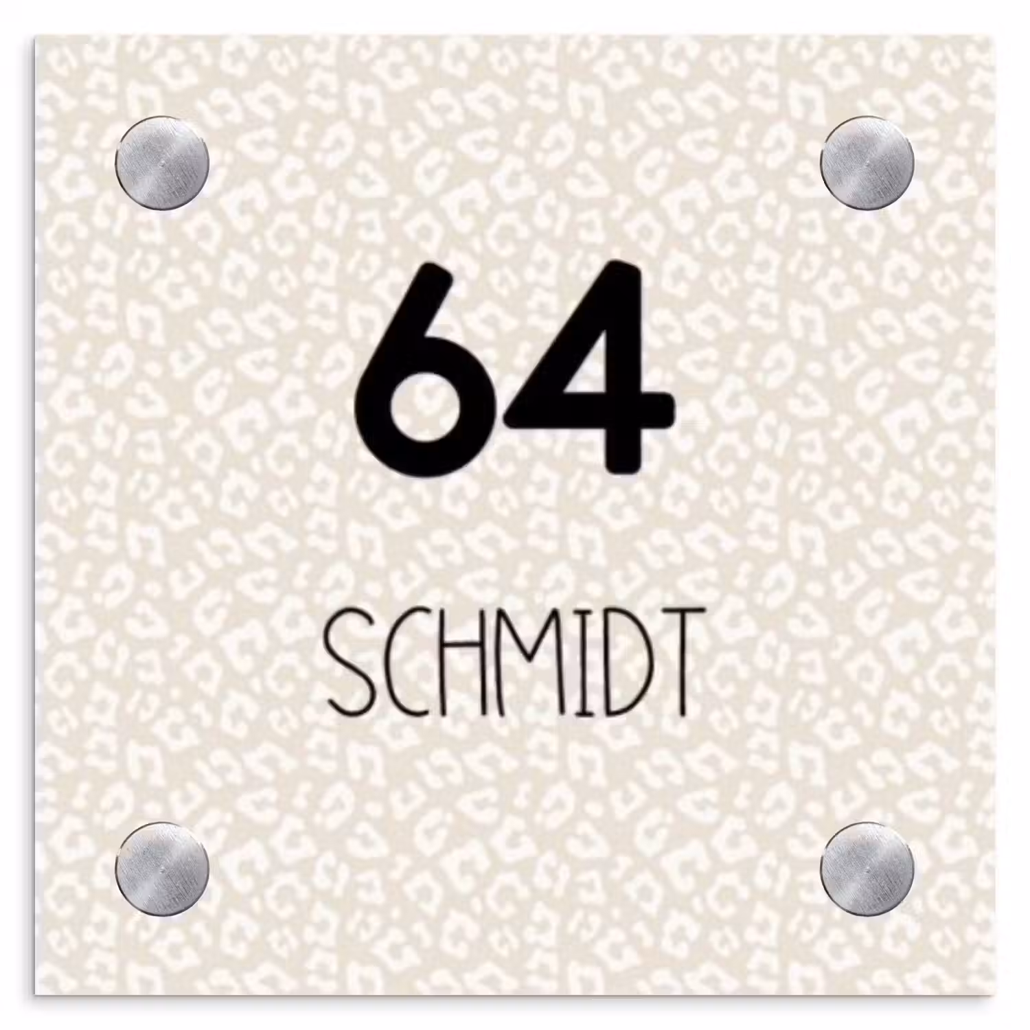 Beige panterprint - Modern Naambord Vierkant klein -3d