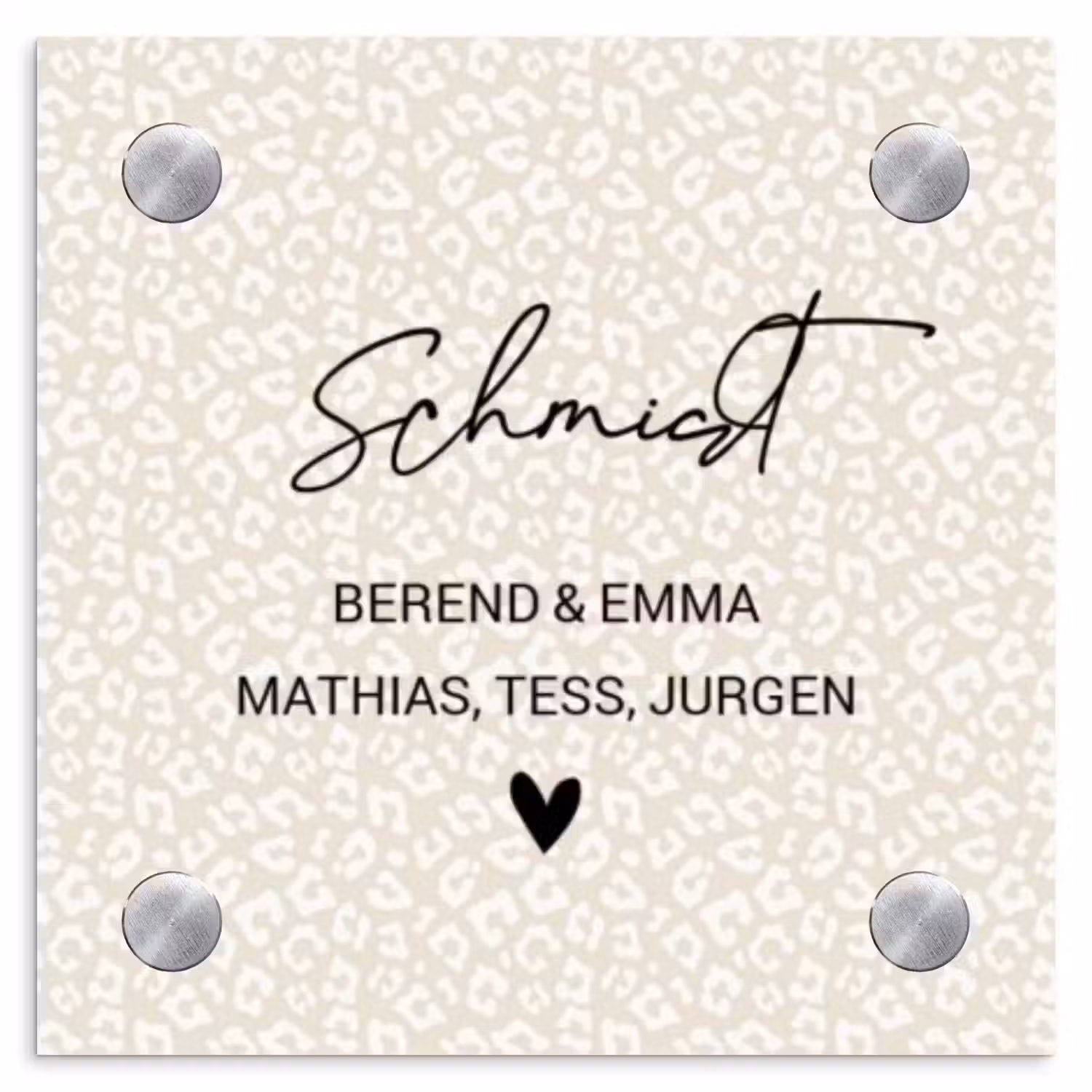 Beige panterprint - Sierlijk Naambord Vierkant klein -3d