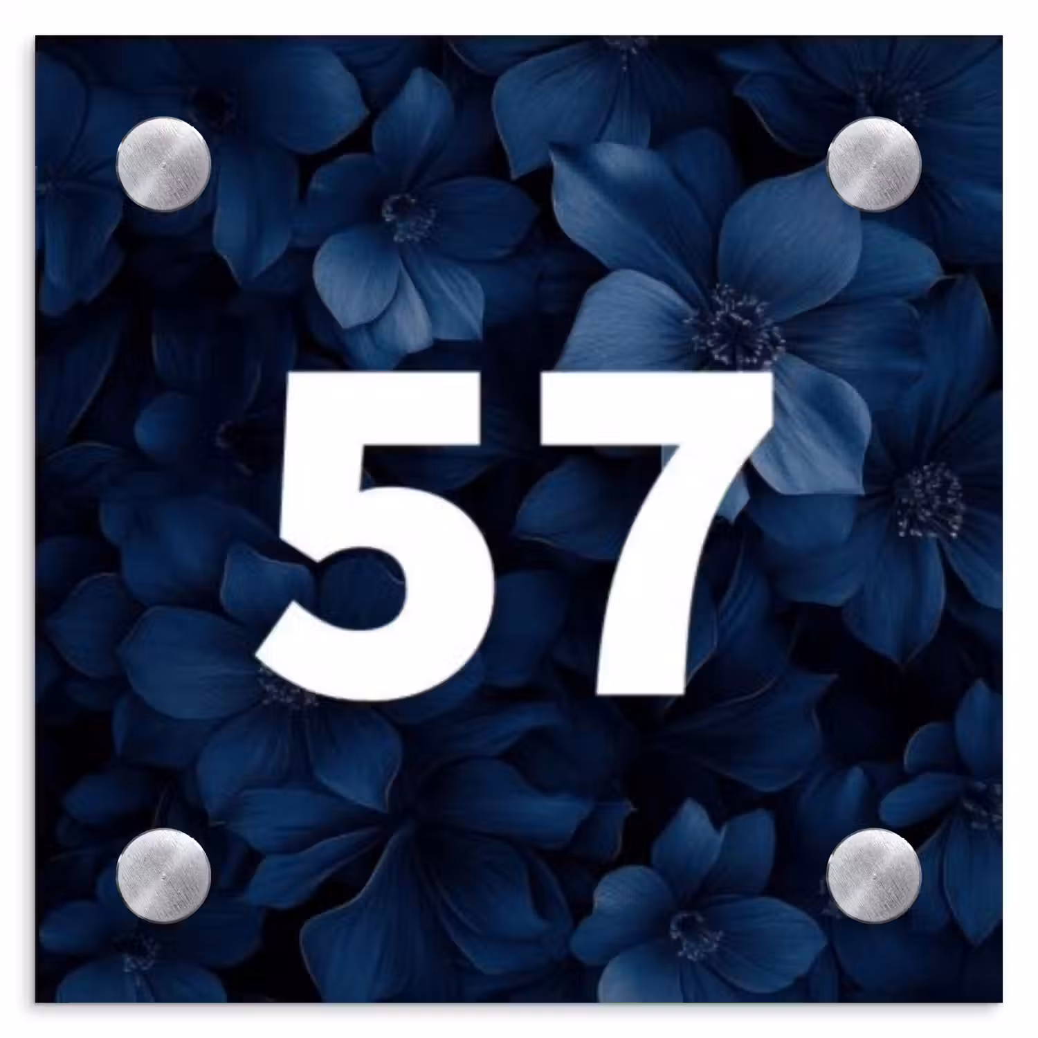 Blauwe bloemen - Traditioneel Naambord Vierkant klein -3d