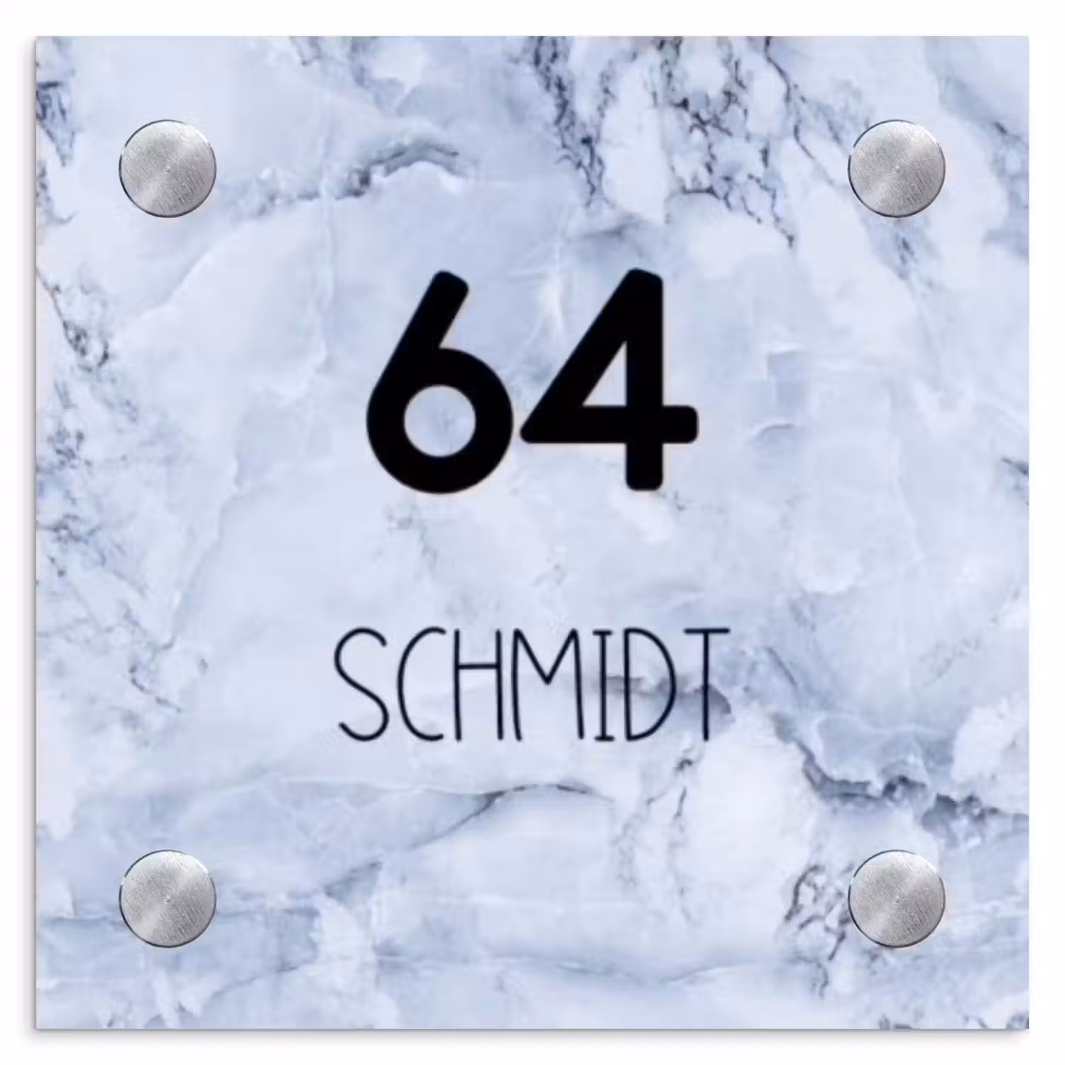 Blauw marmer - Modern Naambord Vierkant klein -3d