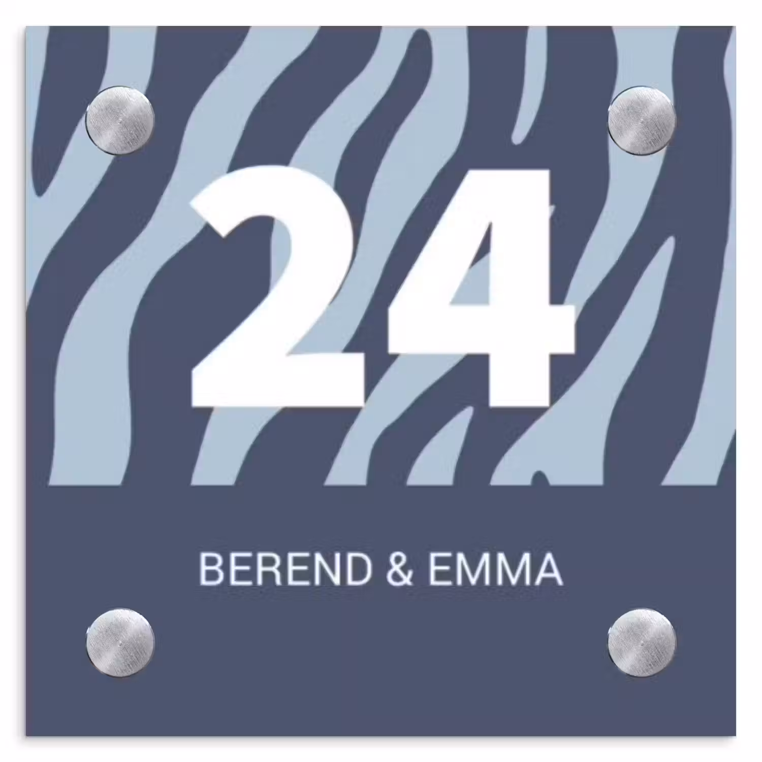 Blauw zebra - Klassiek Naambord Vierkant klein -3d