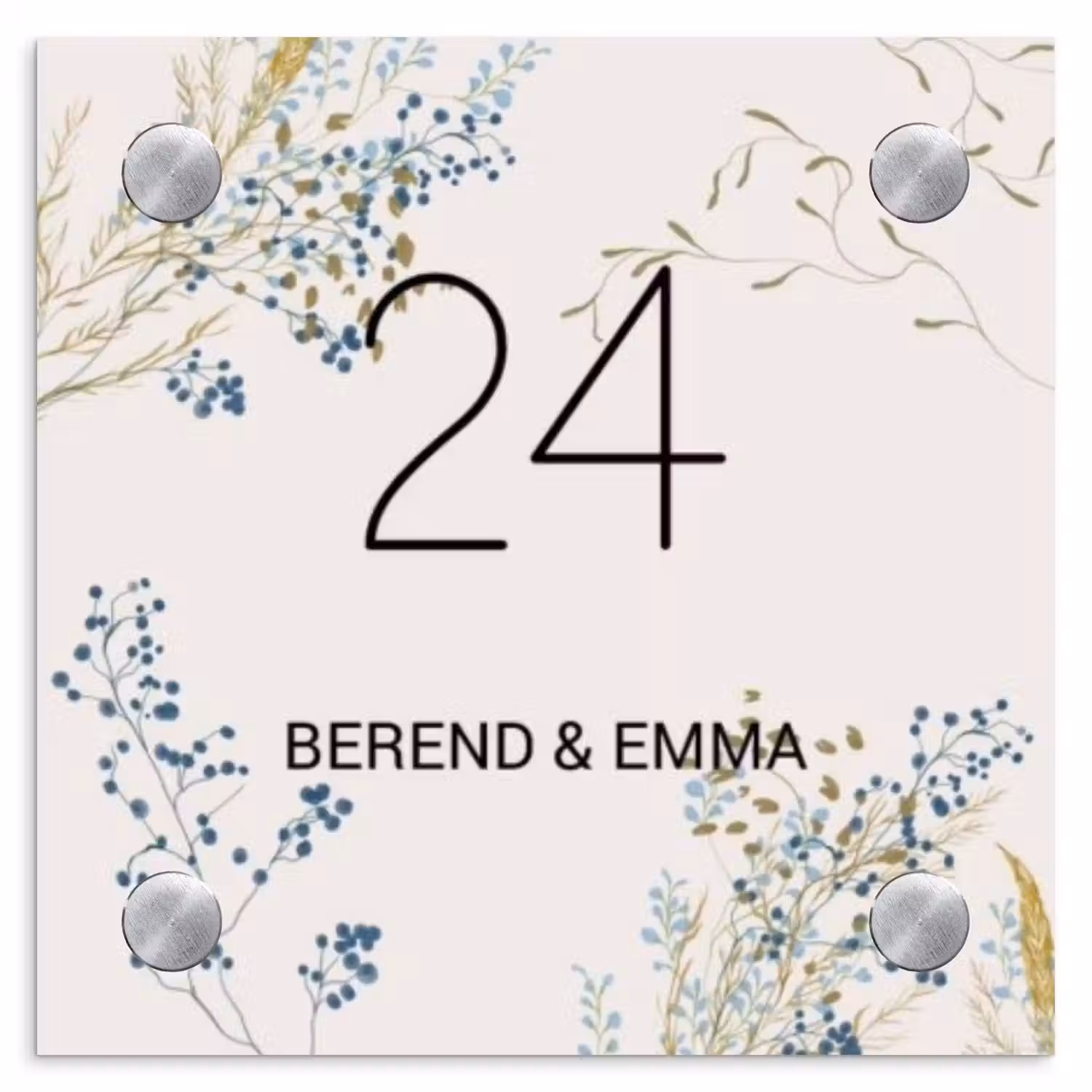 Bloemen - Beige - Klassiek Naambord Vierkant klein -3d