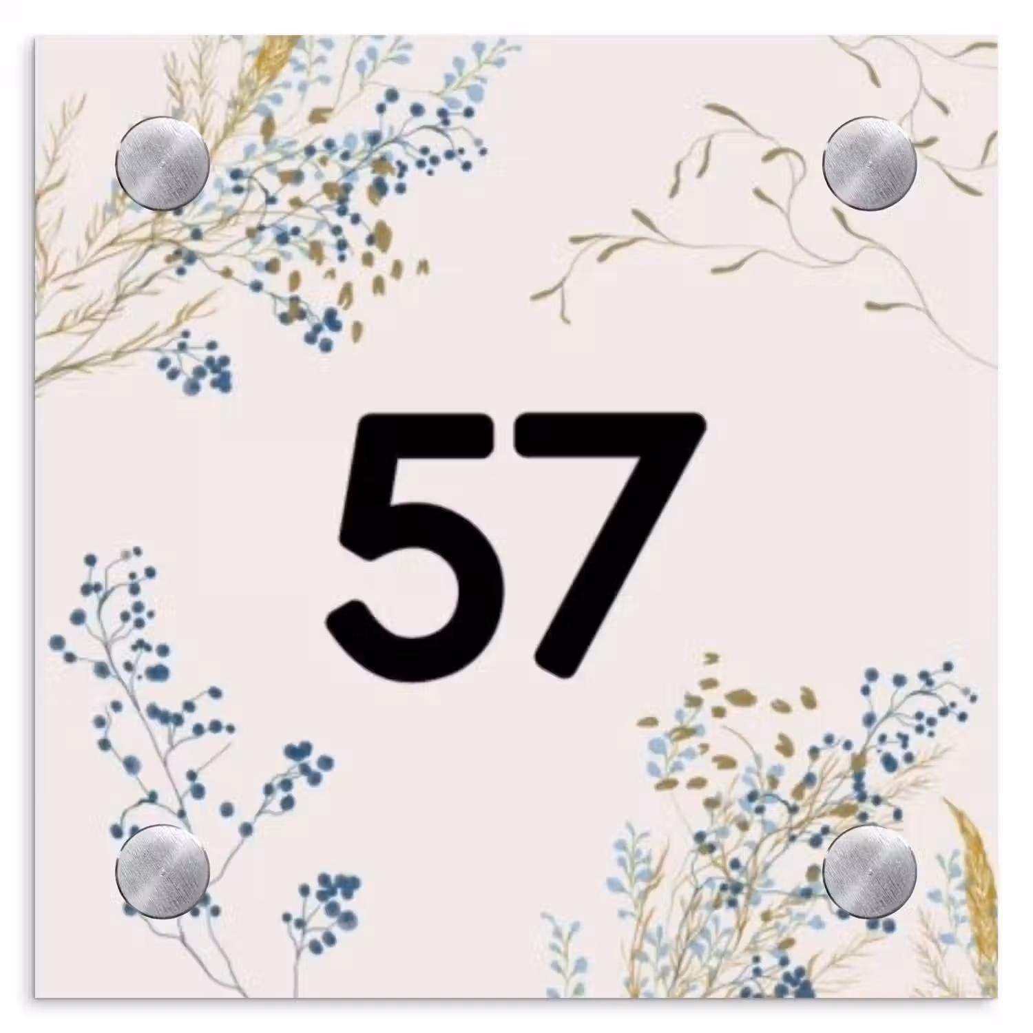 Bloemen - Beige - Traditioneel Naambord Vierkant klein -3d