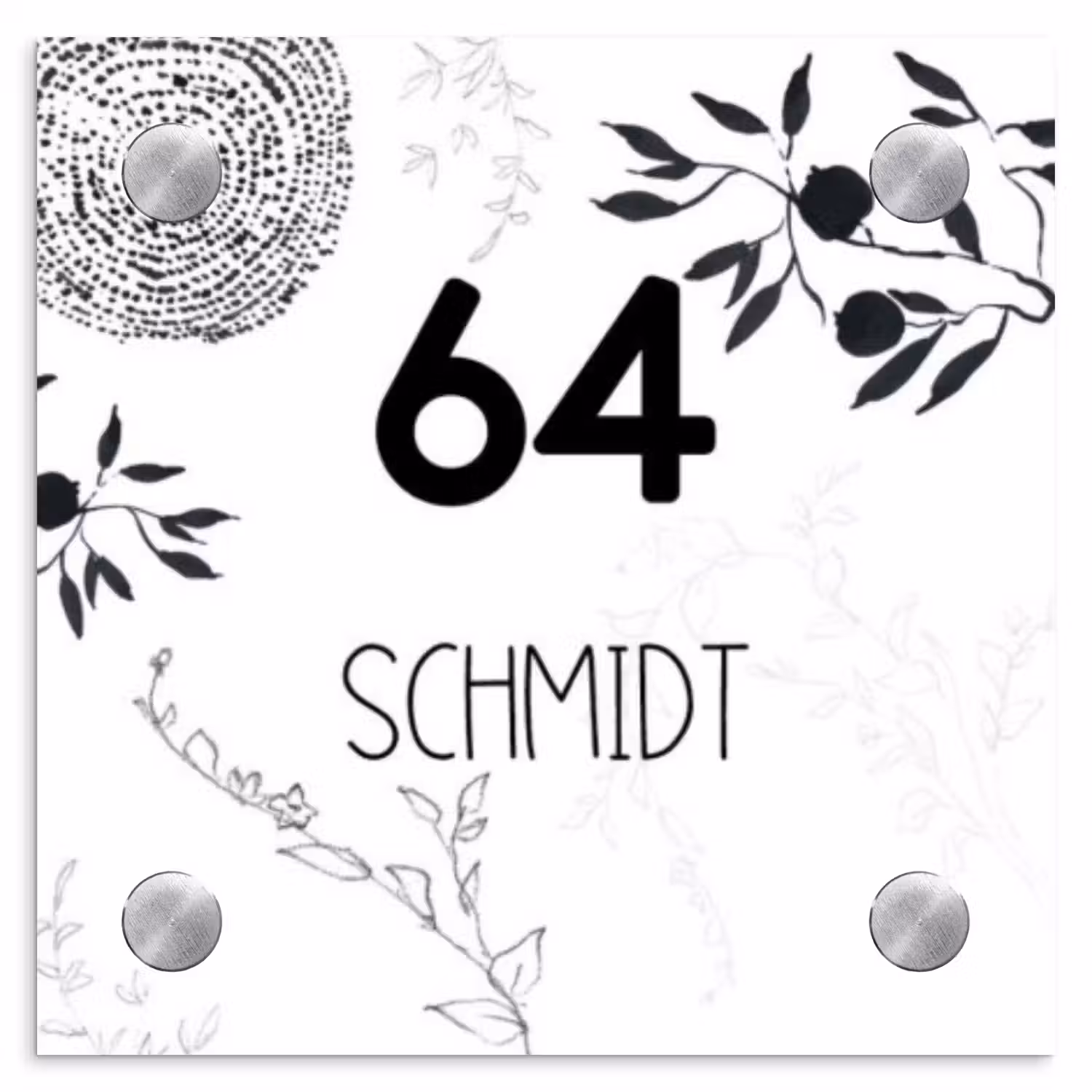 Botanisch - Modern Naambord Vierkant klein -3d