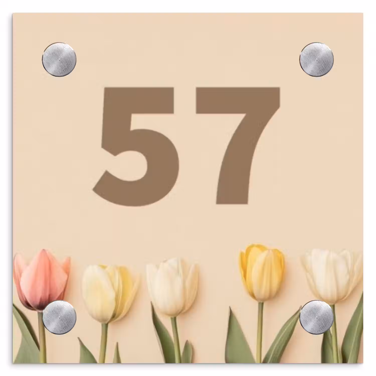 Gekleurde tulpen beige achtergrond - Traditioneel Naambord Vierkant klein -3d