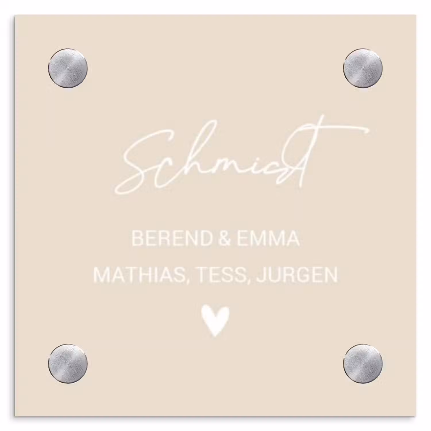 Effen - Beige - Sierlijk Naambord Vierkant klein -3d
