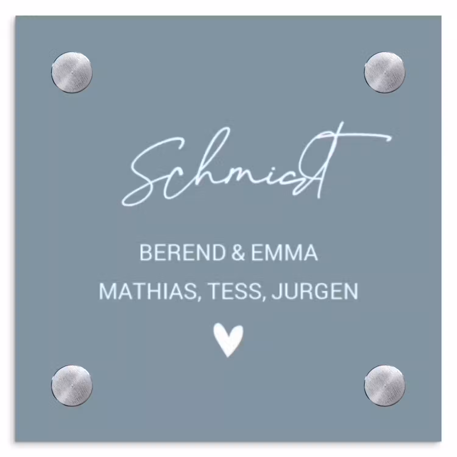 Effen blauwgrijs - Sierlijk Naambord Vierkant klein -3d