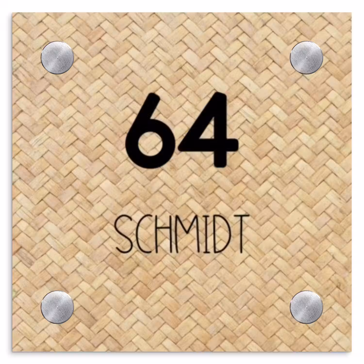 Gevlochten - Riet - Modern Naambord Vierkant klein -3d