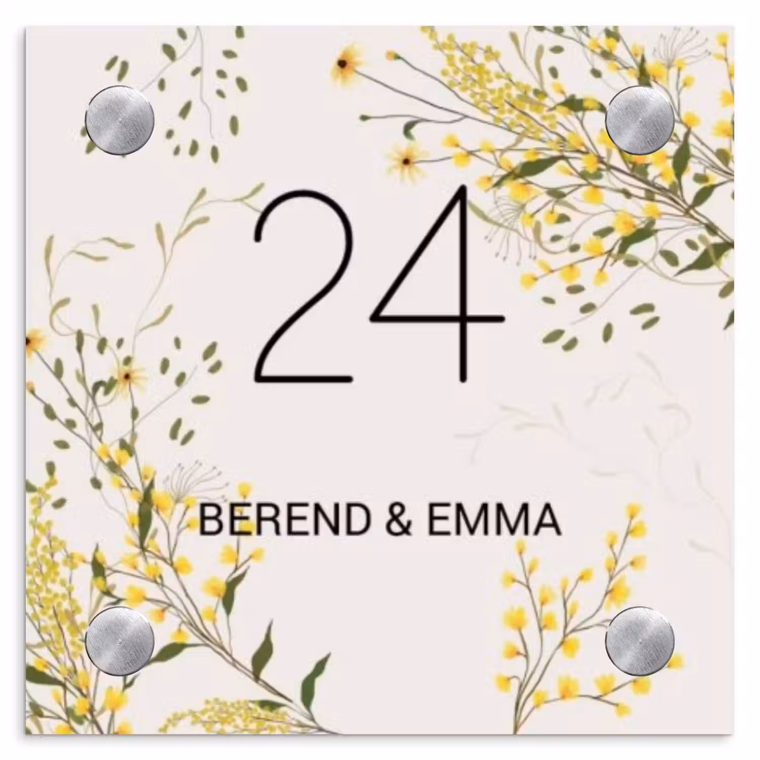 Gele bloemen - Klassiek Naambord Vierkant klein -3d