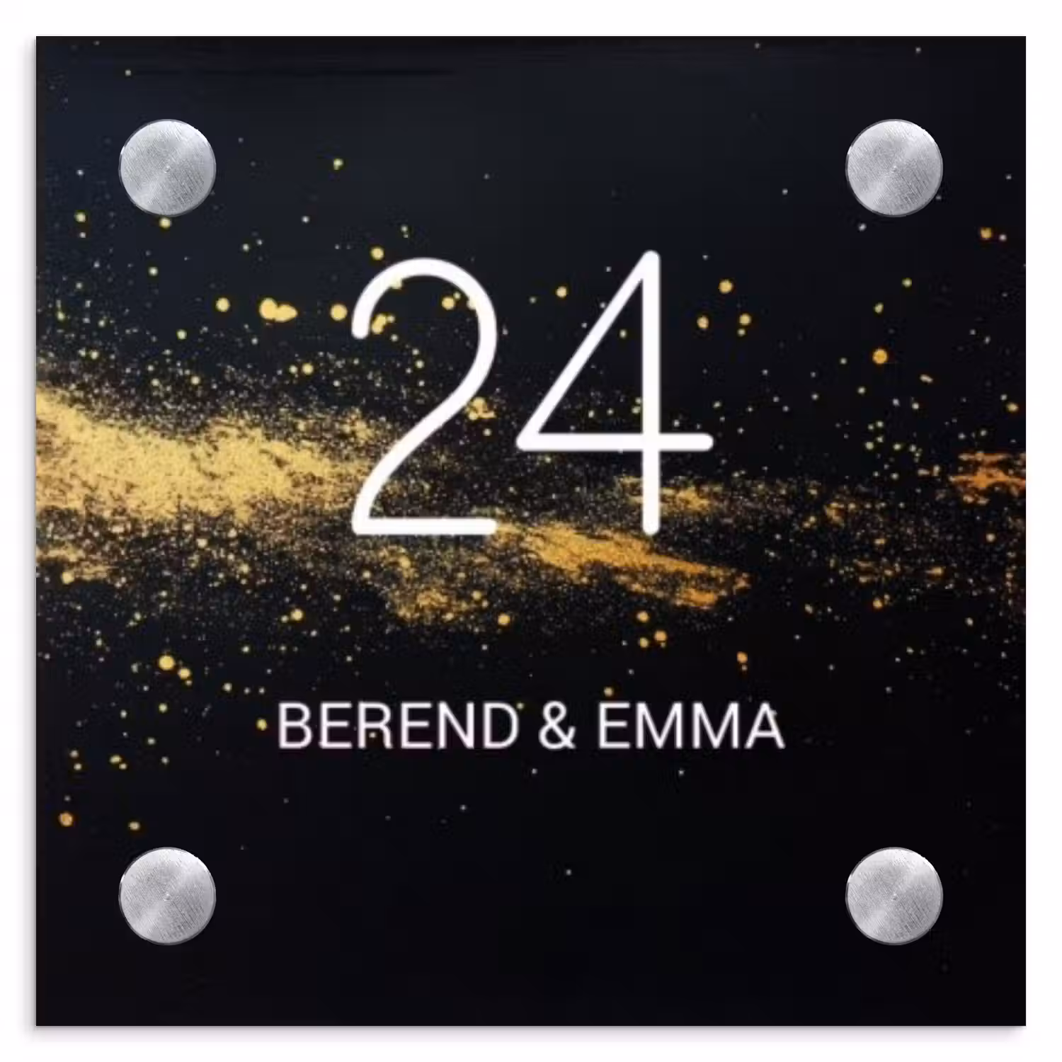 Gouden verfspatten - Klassiek Naambord Vierkant klein -3d