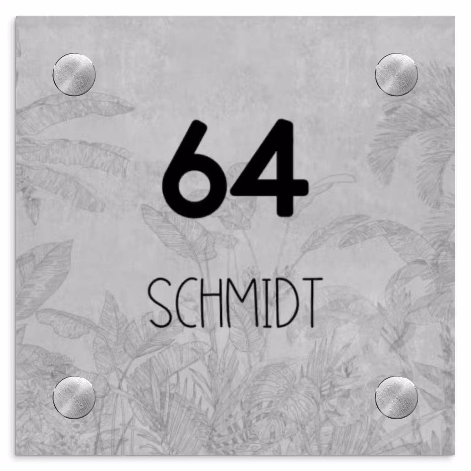 Grijs botanisch patroon - Modern Naambord Vierkant klein -3d