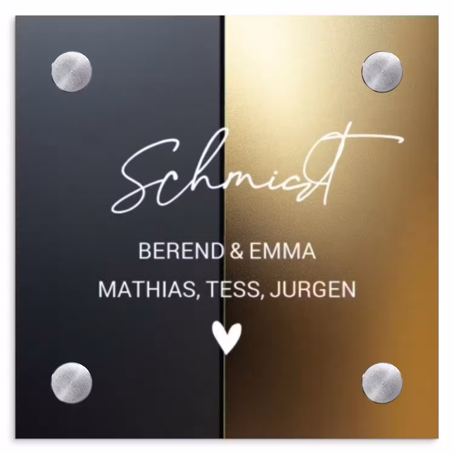 Half goud zwart - Sierlijk Naambord Vierkant klein -3d