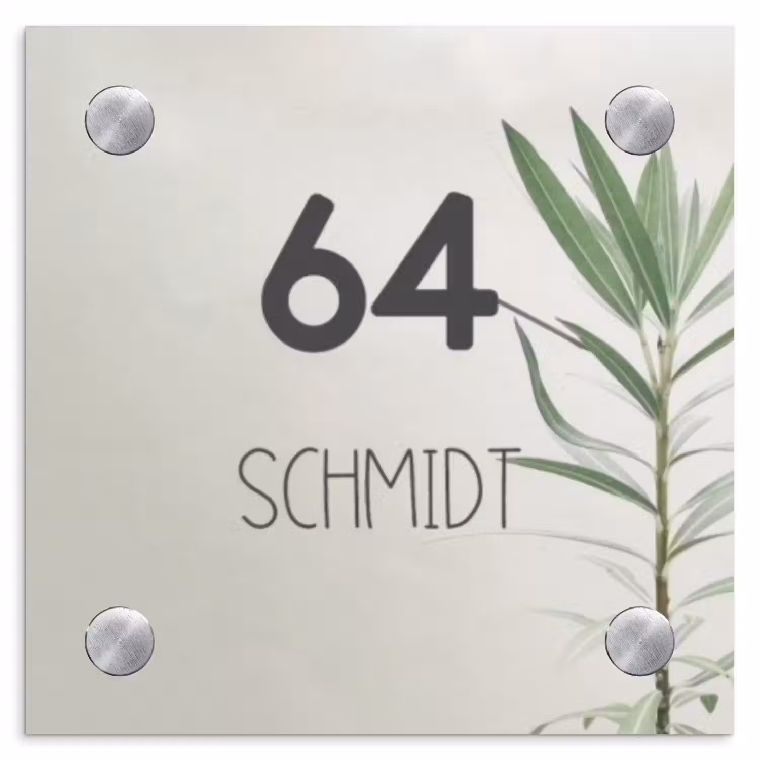 Lichtbeige met plant - Modern Naambord Vierkant klein -3d