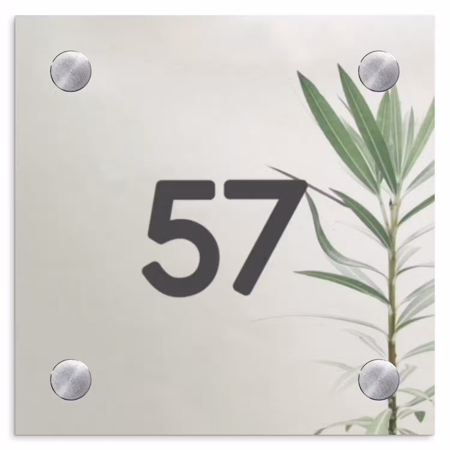 Lichtbeige met plant - Traditioneel Naambord Vierkant klein -3d