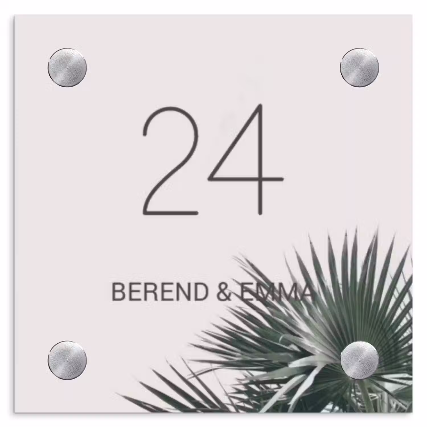 Lichtroze met palmblad - Klassiek Naambord Vierkant klein -3d