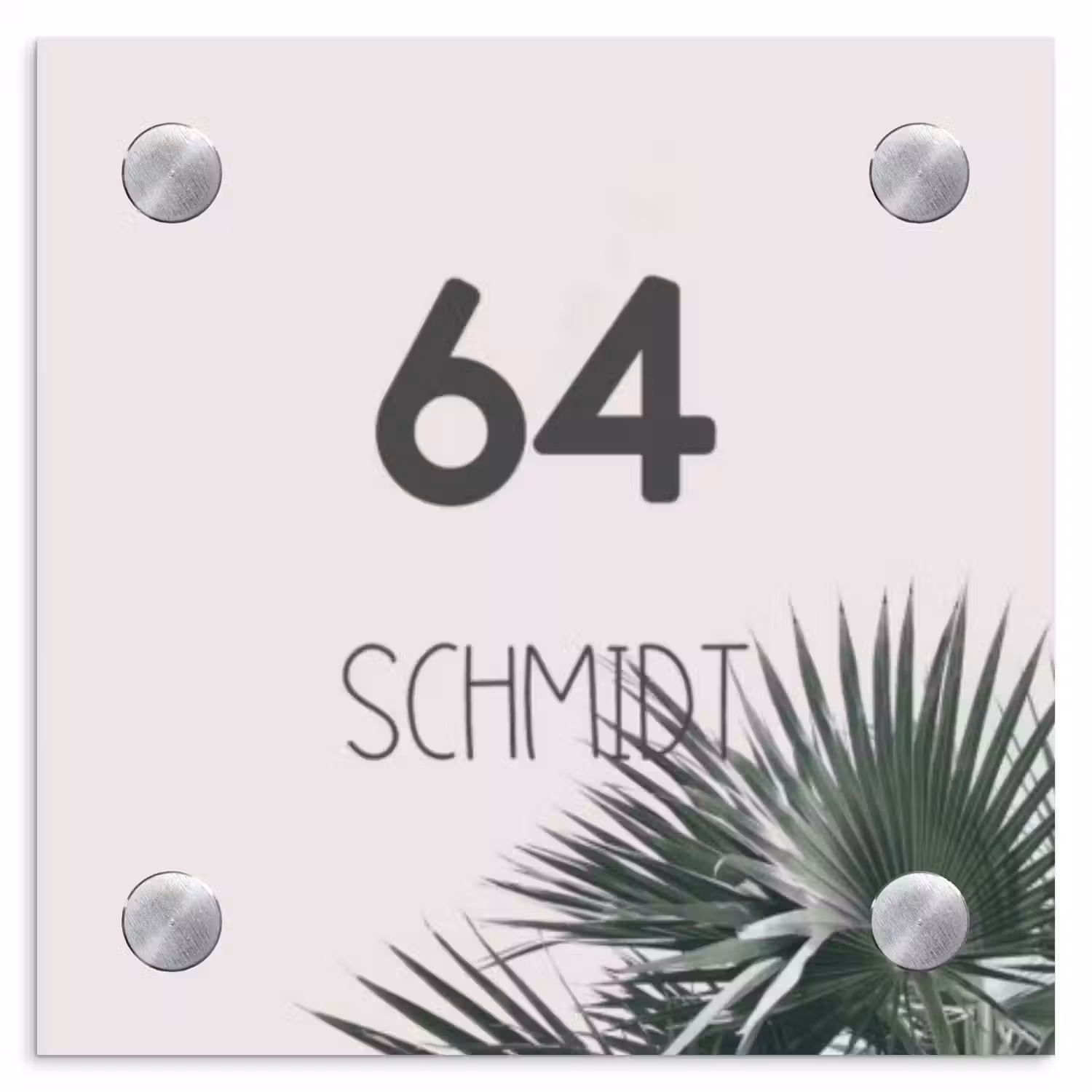 Lichtroze met palmblad - Modern Naambord Vierkant klein -3d