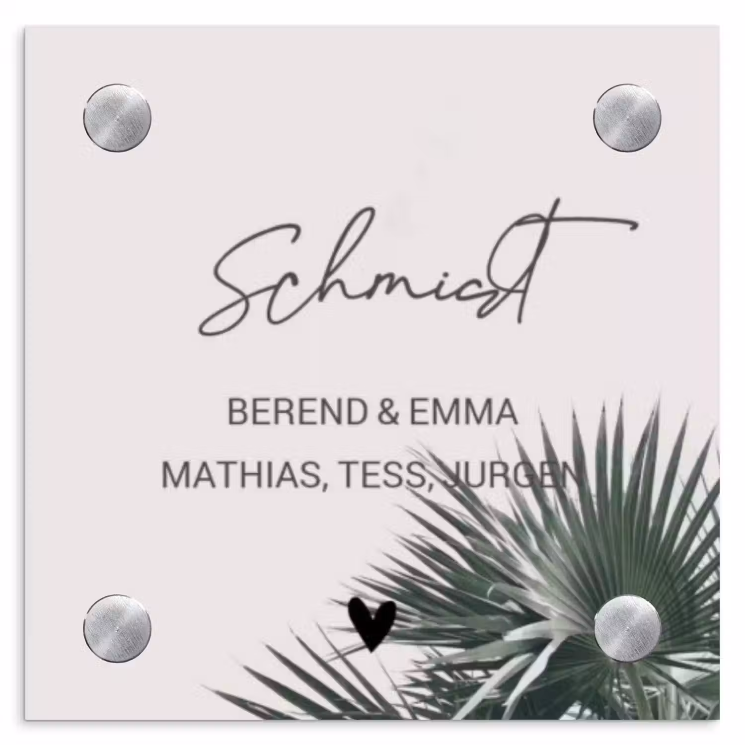 Lichtroze met palmblad - Sierlijk Naambord Vierkant klein -3d