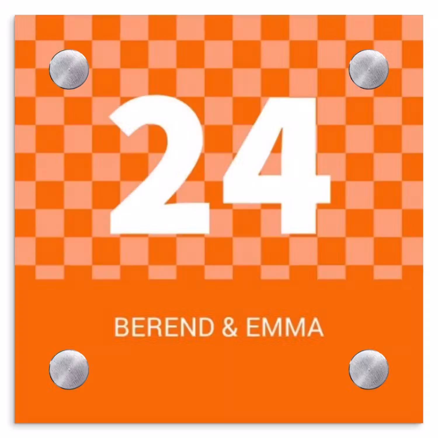 Oranje - Blokjes - Klassiek Naambord Vierkant klein -3d