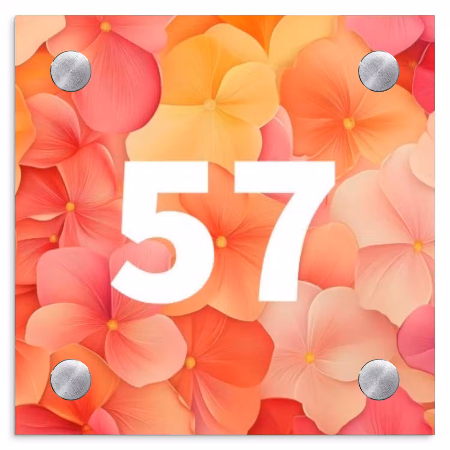 Oranje bloemenmix - Traditioneel Naambord Vierkant klein -3d